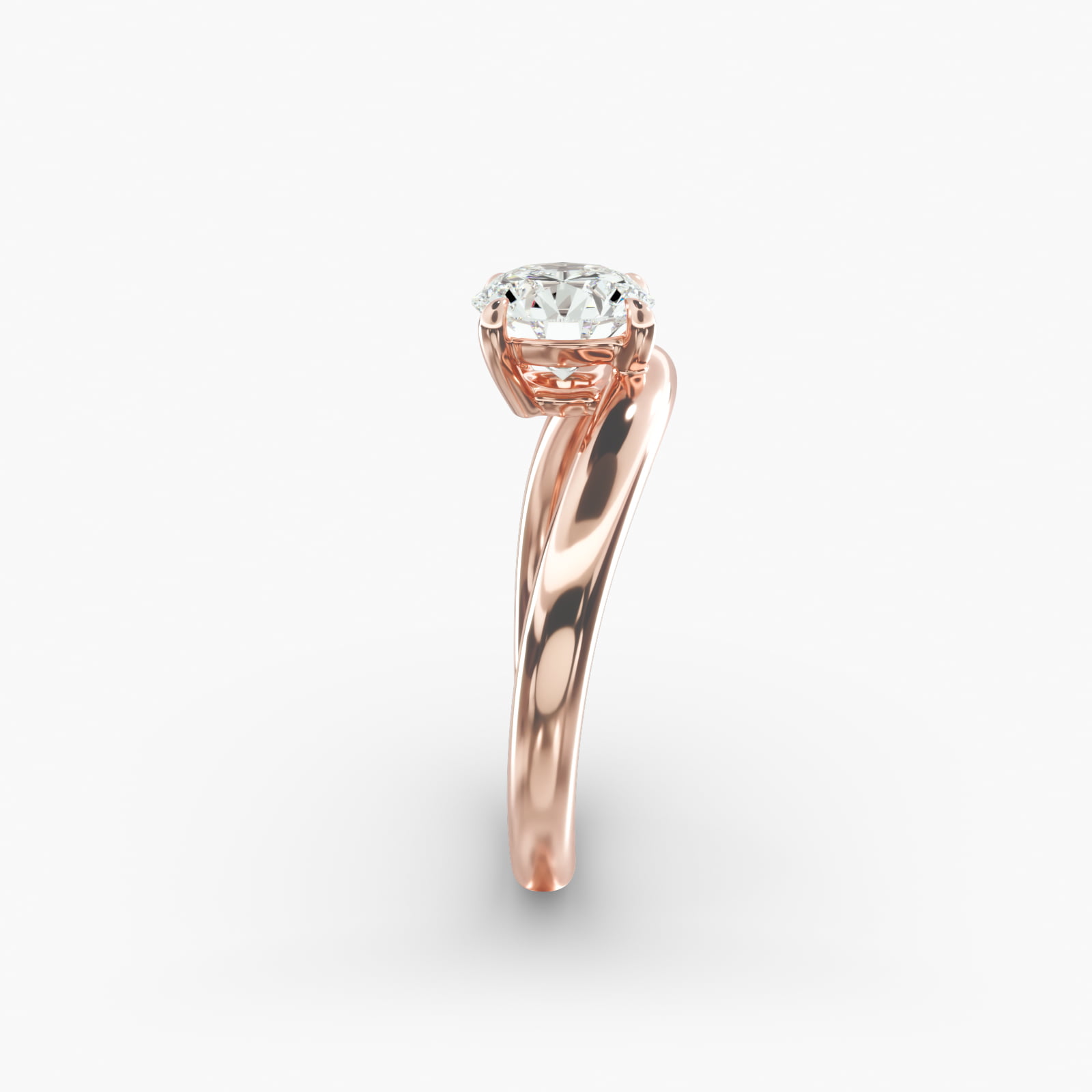 Sculptural Waves Diamond Solitaire Engagement Ring in 14K Rose Gold with Claw Prong Set  Diamond (2.6mm)