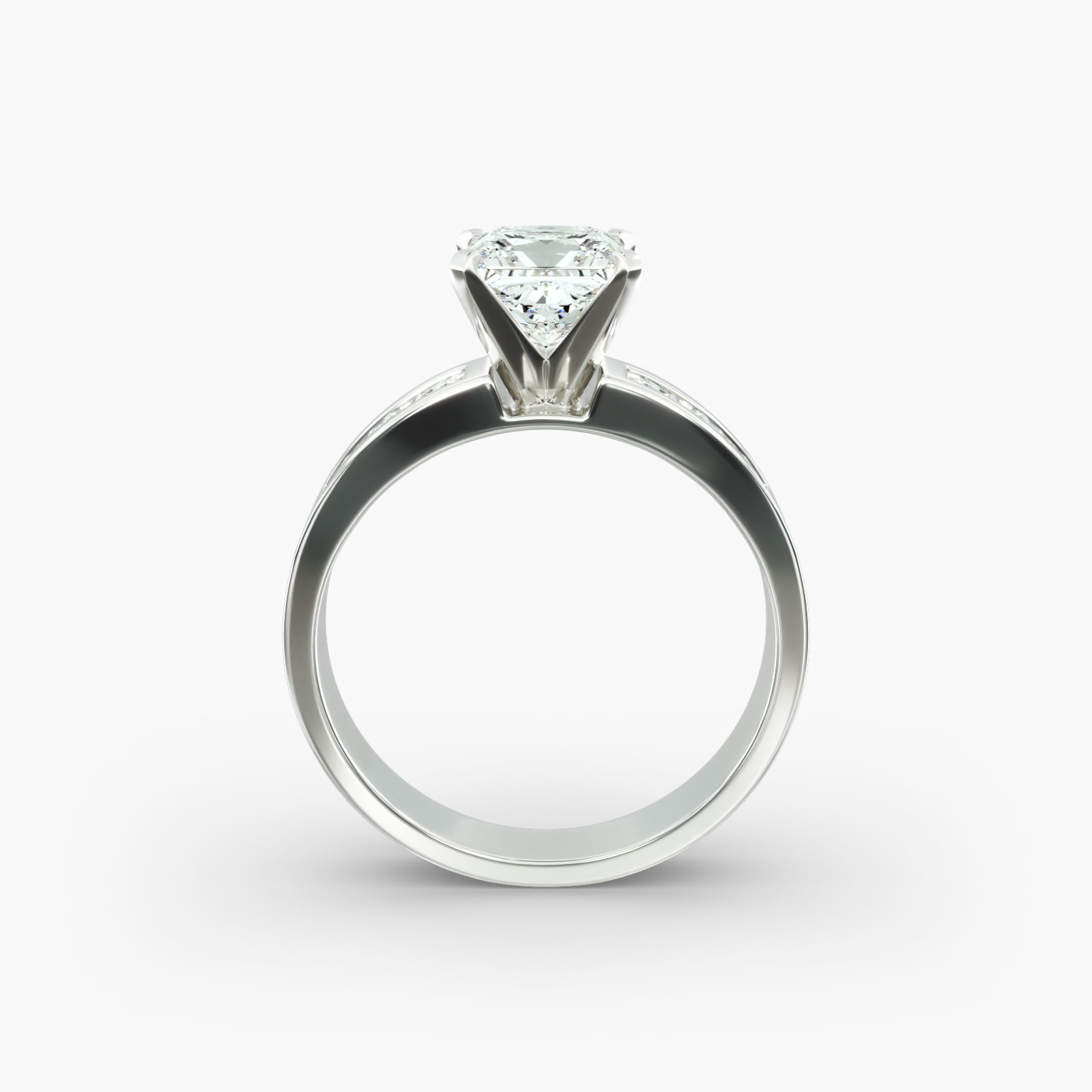 14K White Gold Channel Set Round Shaped Diamond Engagement Ring