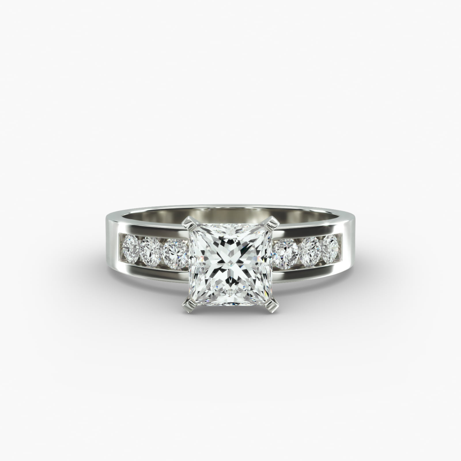 14K White Gold Channel Set Round Shaped Diamond Engagement Ring