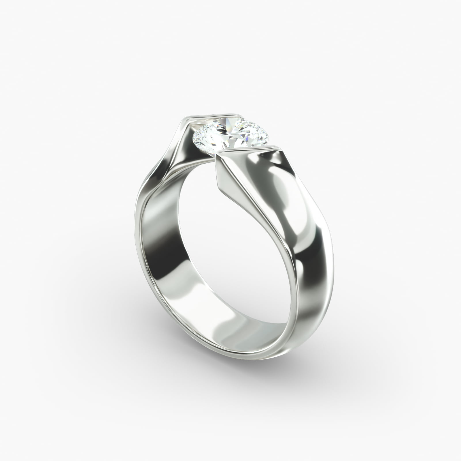 Contoured Twist Tension Engagement Ring In 14K White Gold-9003w14