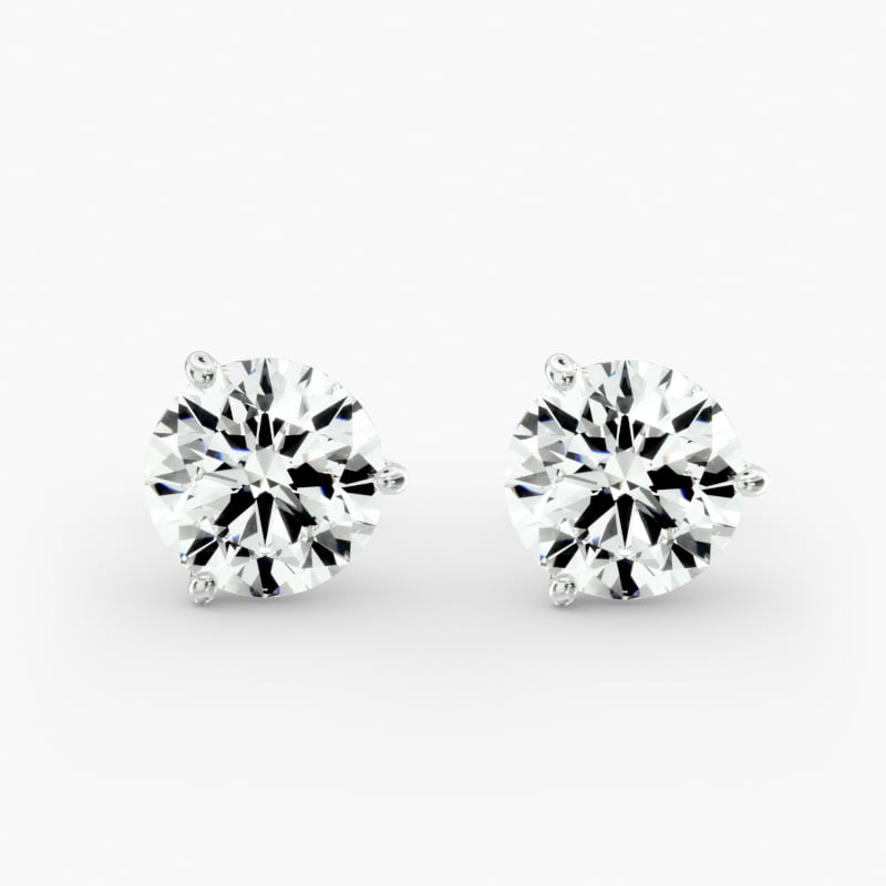 Three Prong Martini Style Custom Diamond Stud Earrings (Setting Only) In 14K White Gold