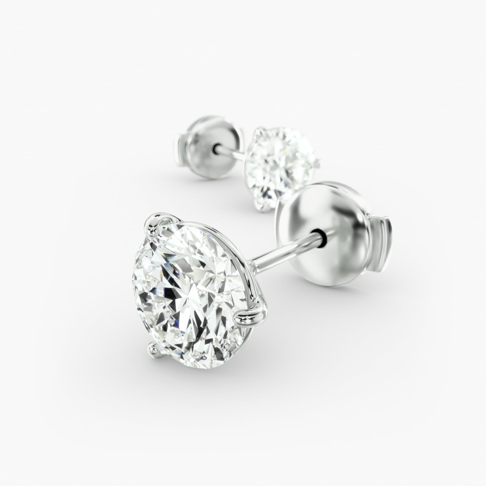 Three Prong Martini Style Custom Diamond Stud Earrings (Setting Only) In 14K White Gold