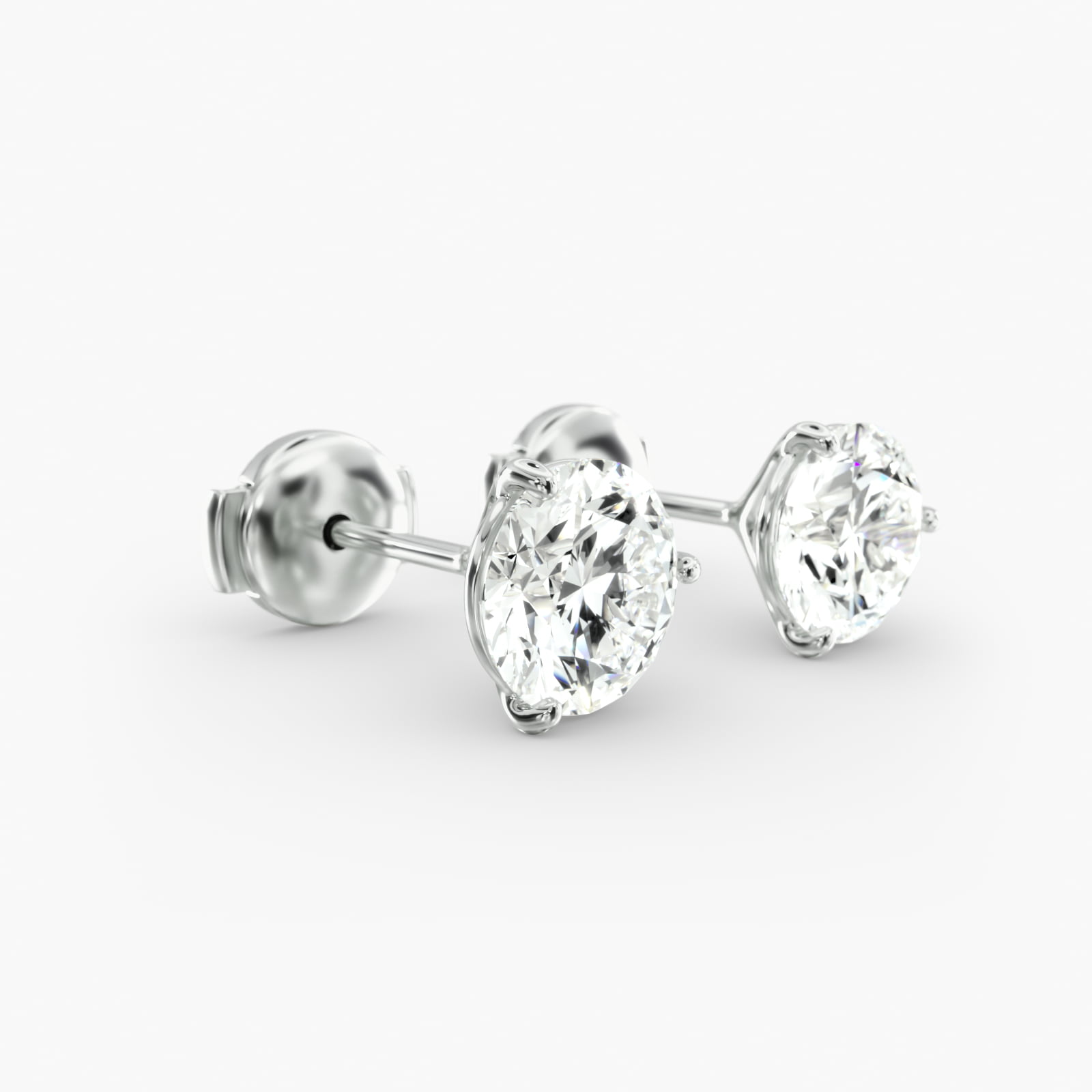 Three Prong Martini Style Custom Diamond Stud Earrings (Setting Only) In 14K White Gold