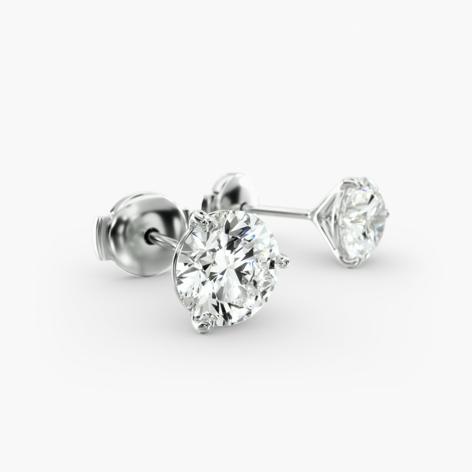 Three Prong Martini Style Custom Diamond Stud Earrings (Setting Only) In 14K White Gold