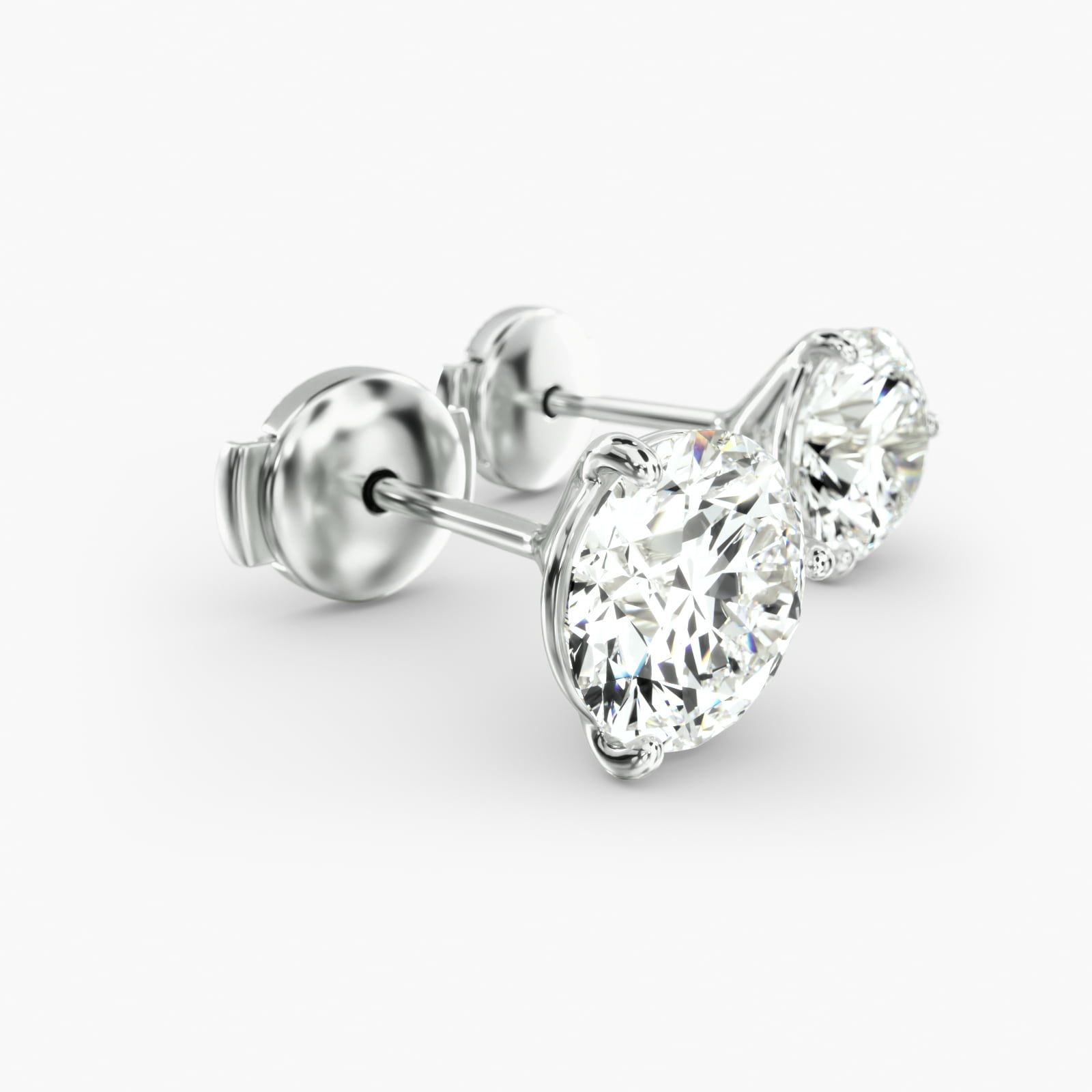 Three Prong Martini Style Custom Diamond Stud Earrings (Setting Only) In 14K White Gold