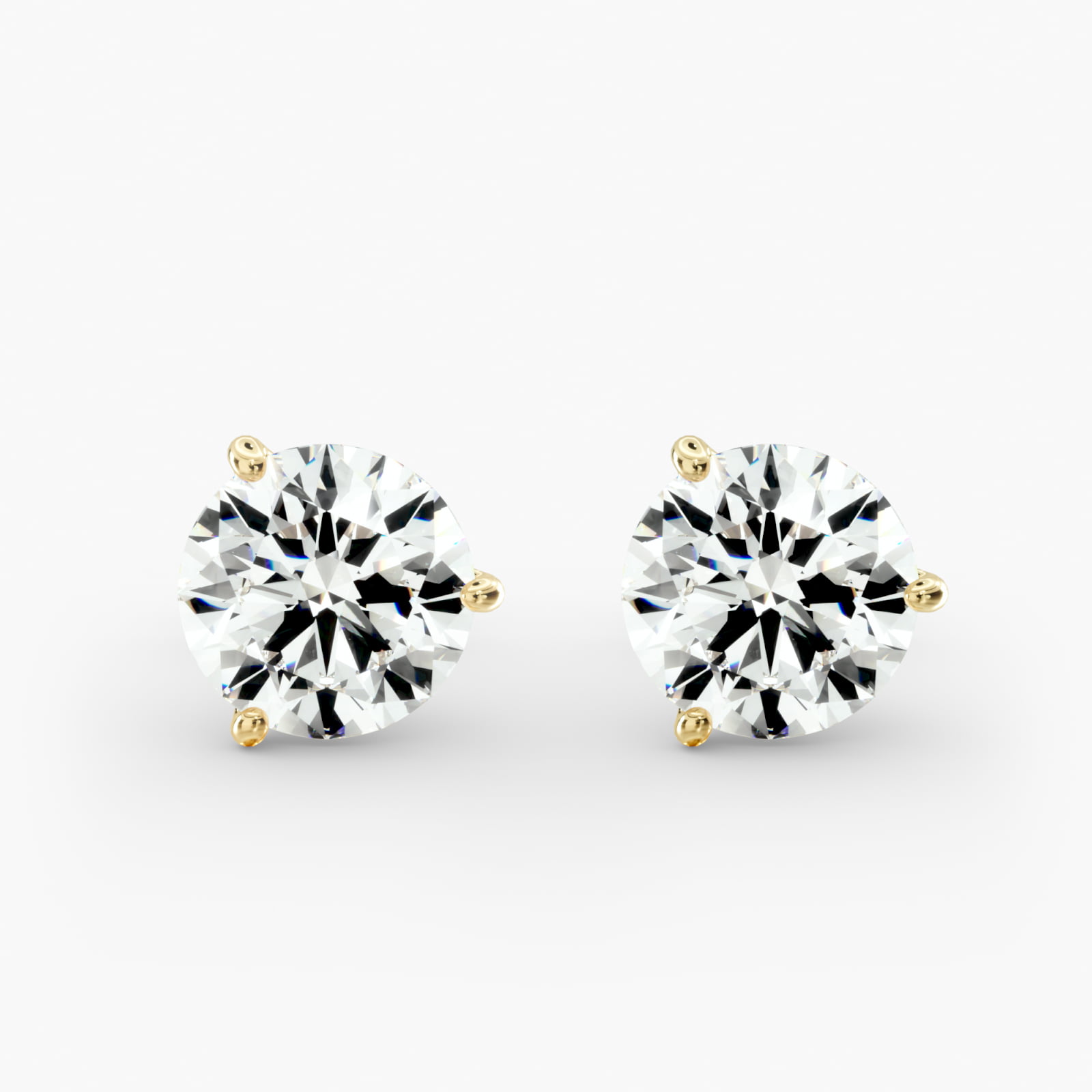 Three Prong Martini Style Custom Diamond Stud Earrings (Setting Only) In 14K Yellow Gold