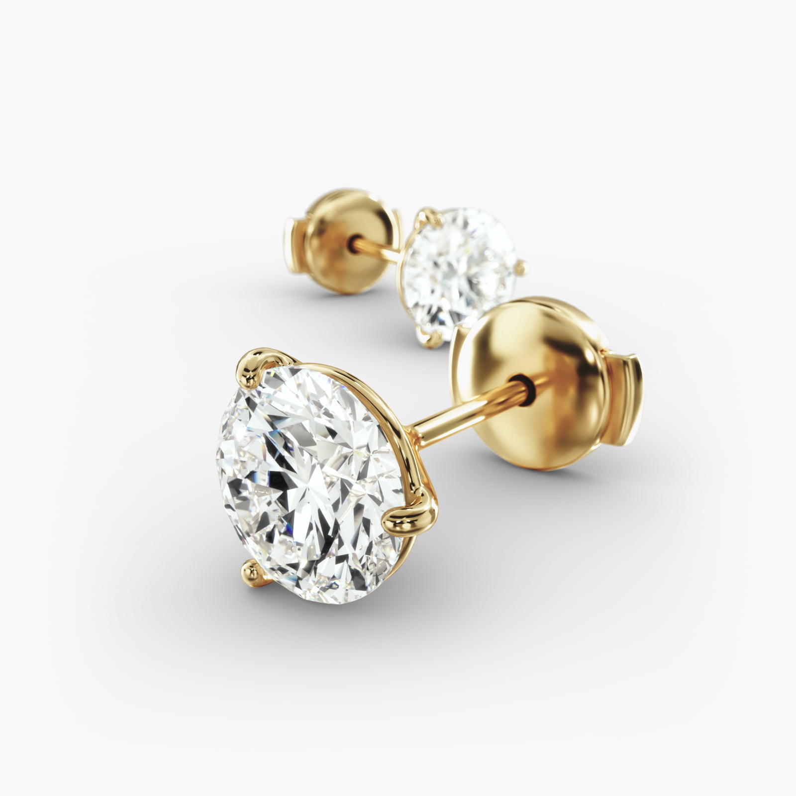Three Prong Martini Style Custom Diamond Stud Earrings (Setting Only) In 14K Yellow Gold