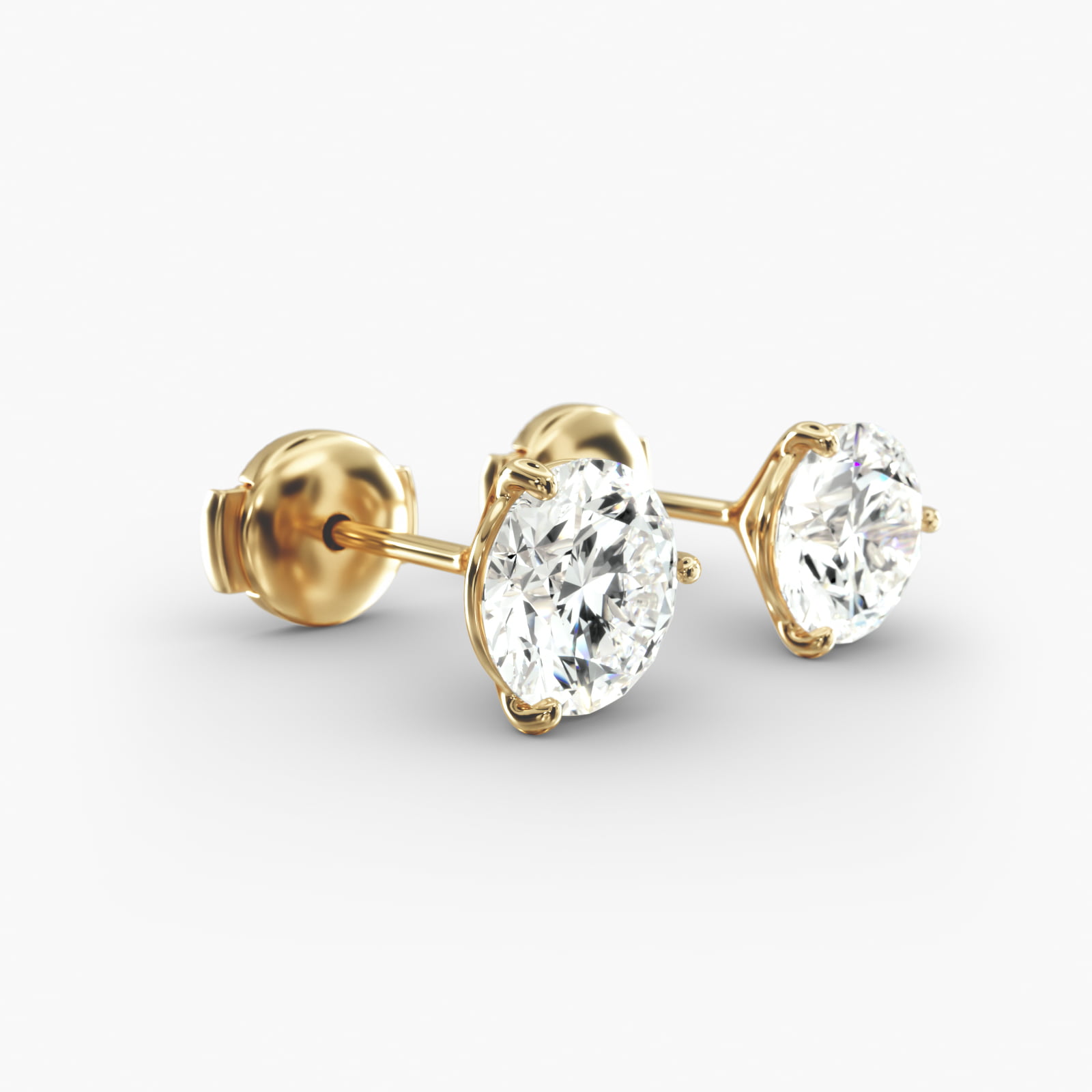 Three Prong Martini Style Custom Diamond Stud Earrings (Setting Only) In 14K Yellow Gold