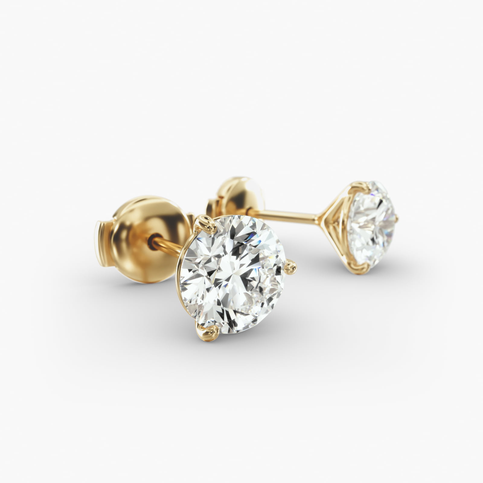 Three Prong Martini Style Custom Diamond Stud Earrings (Setting Only) In 14K Yellow Gold