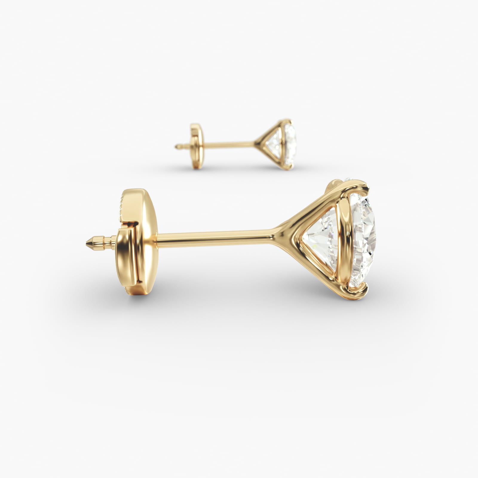 Three Prong Martini Style Custom Diamond Stud Earrings (Setting Only) In 14K Yellow Gold