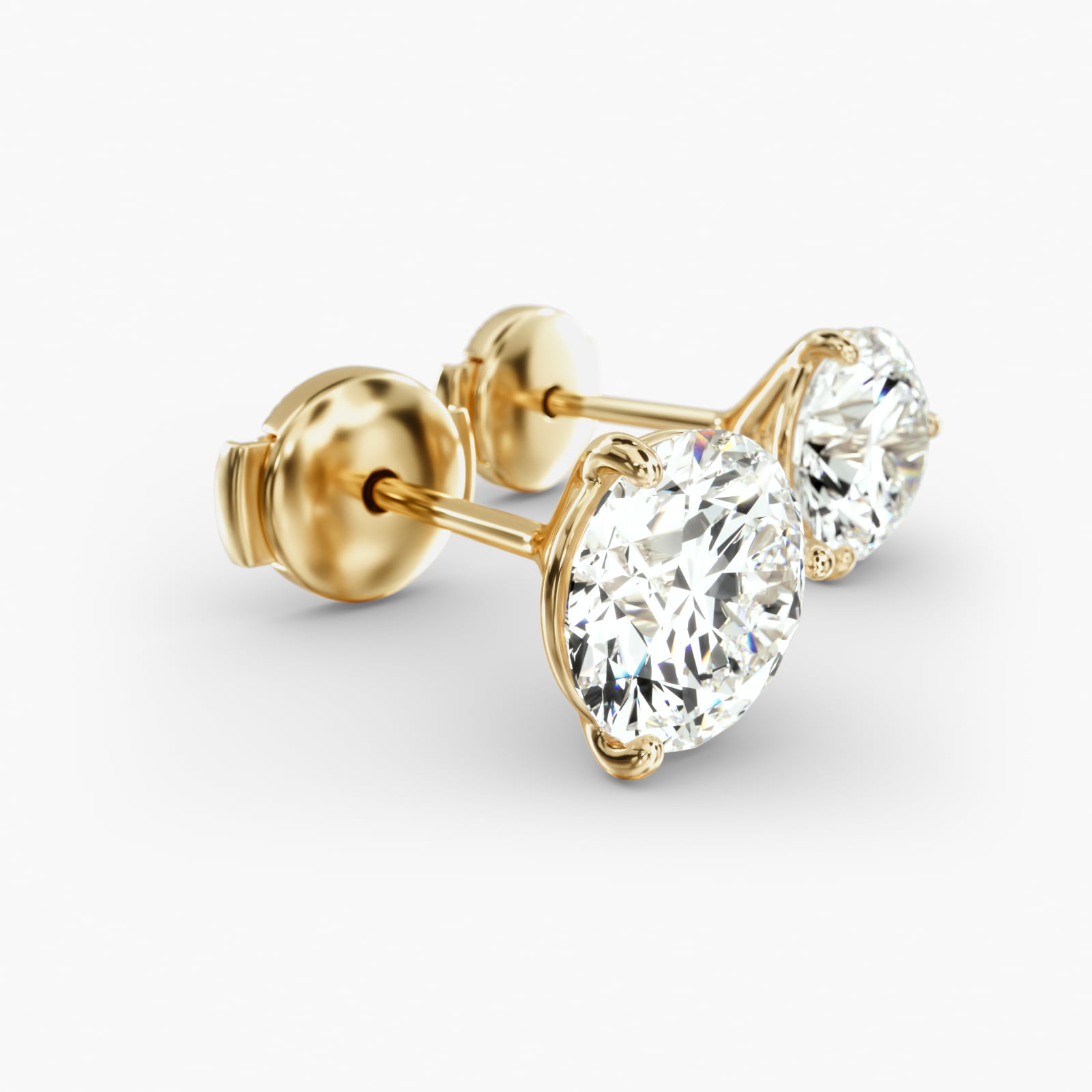 Three Prong Martini Style Custom Diamond Stud Earrings (Setting Only) In 14K Yellow Gold