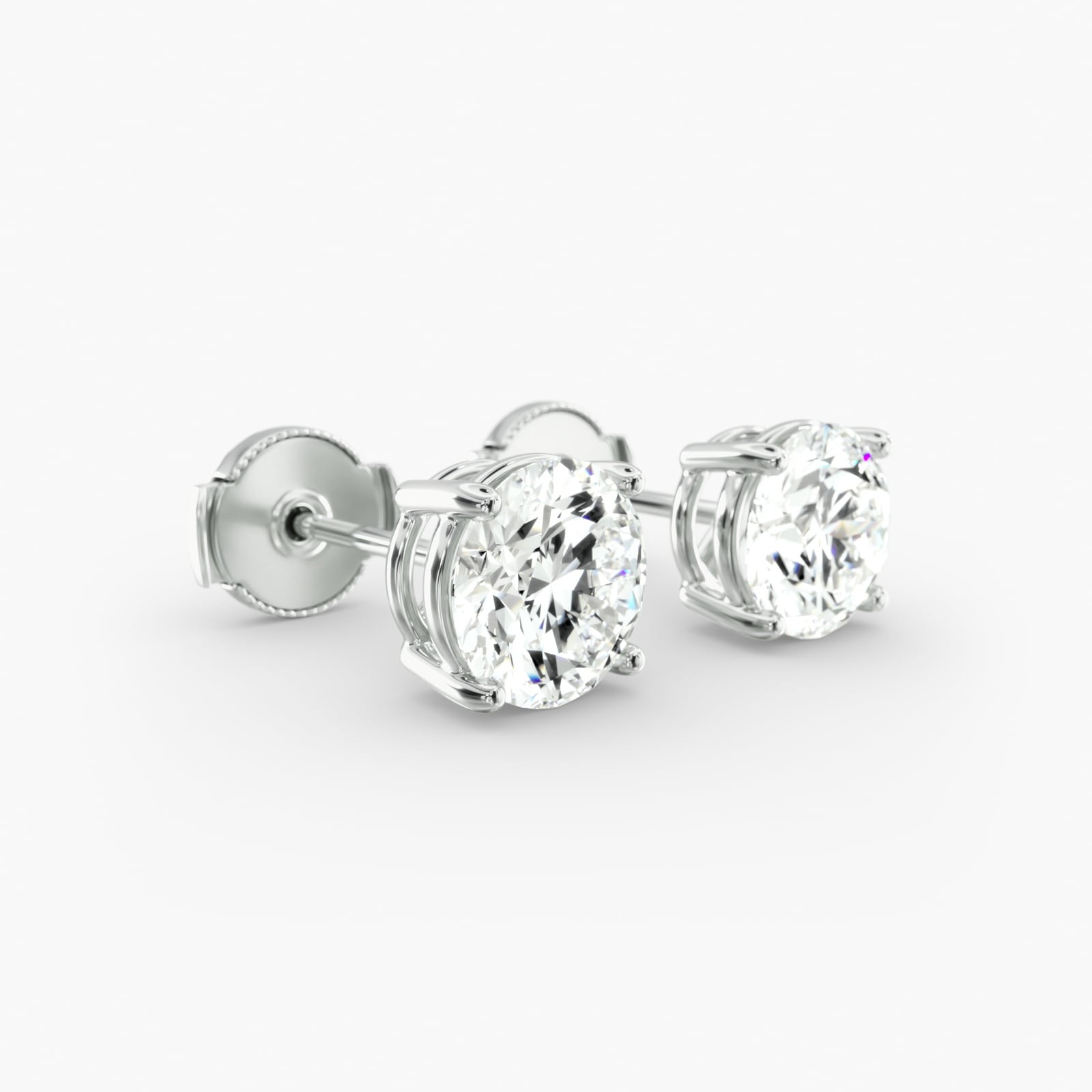 Four Prong Custom Diamond Stud Earrings (Setting Only) In 14K White Gold
