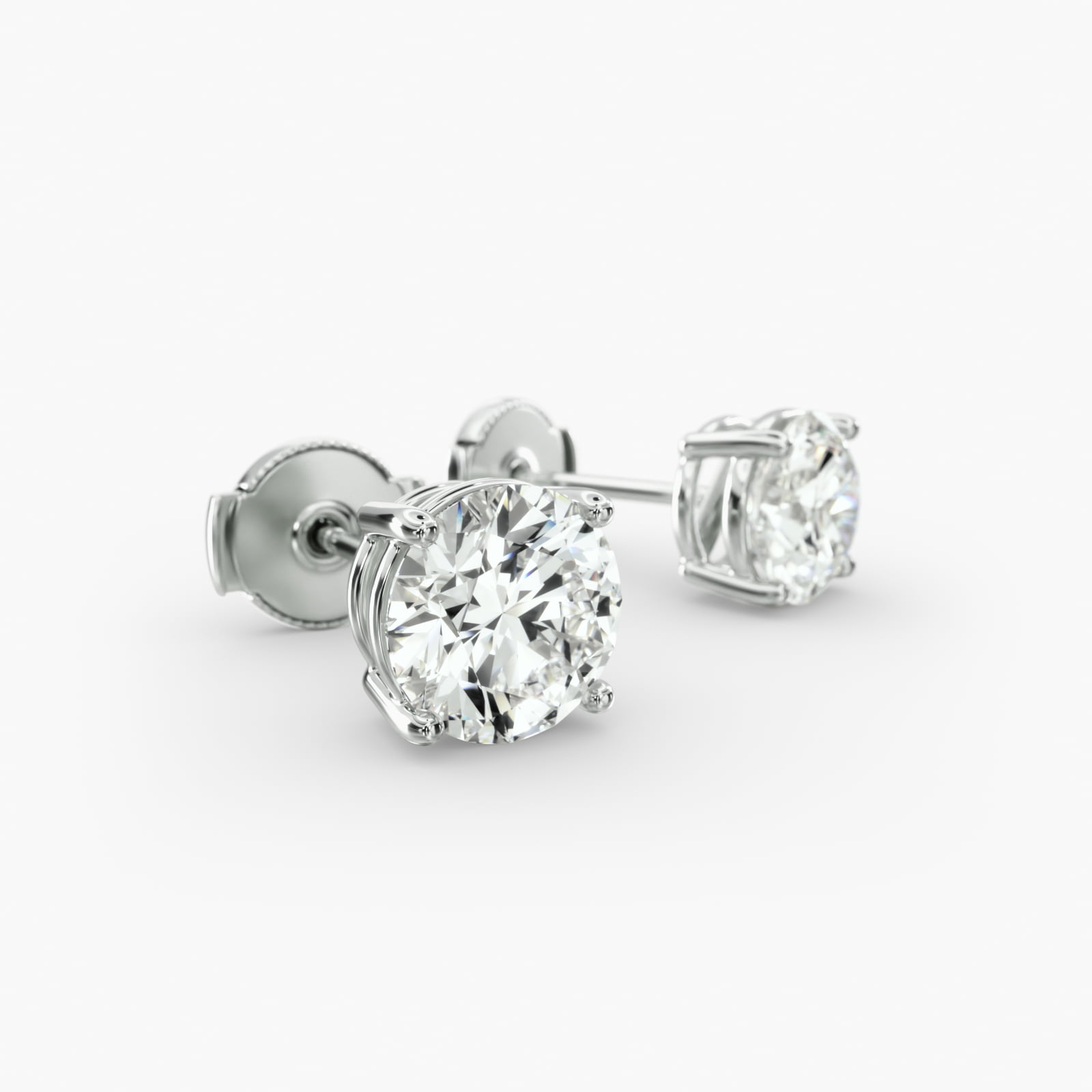 Four Prong Custom Diamond Stud Earrings (Setting Only) In 14K White Gold