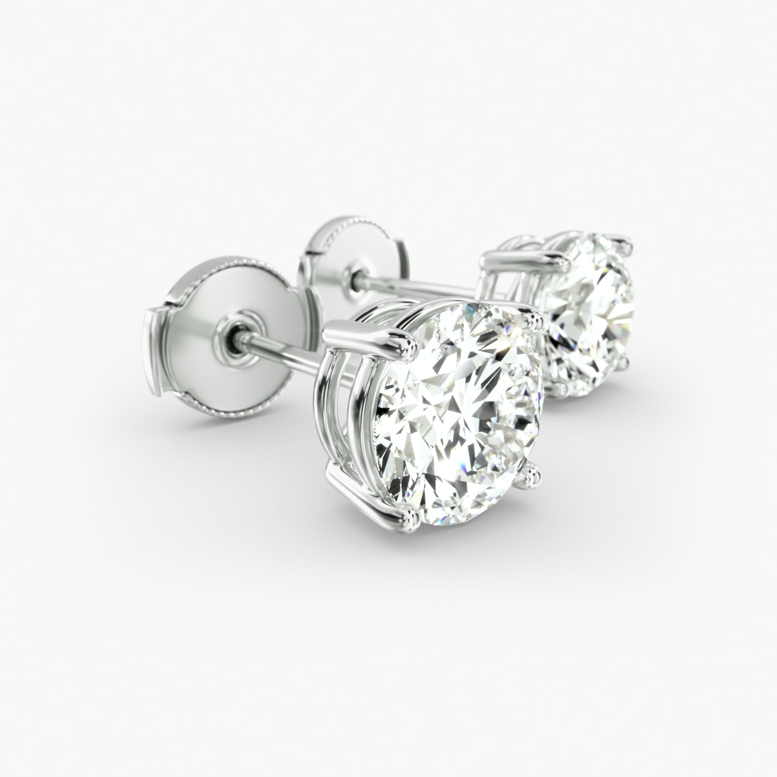 Four Prong Custom Diamond Stud Earrings (Setting Only) In 14K White Gold