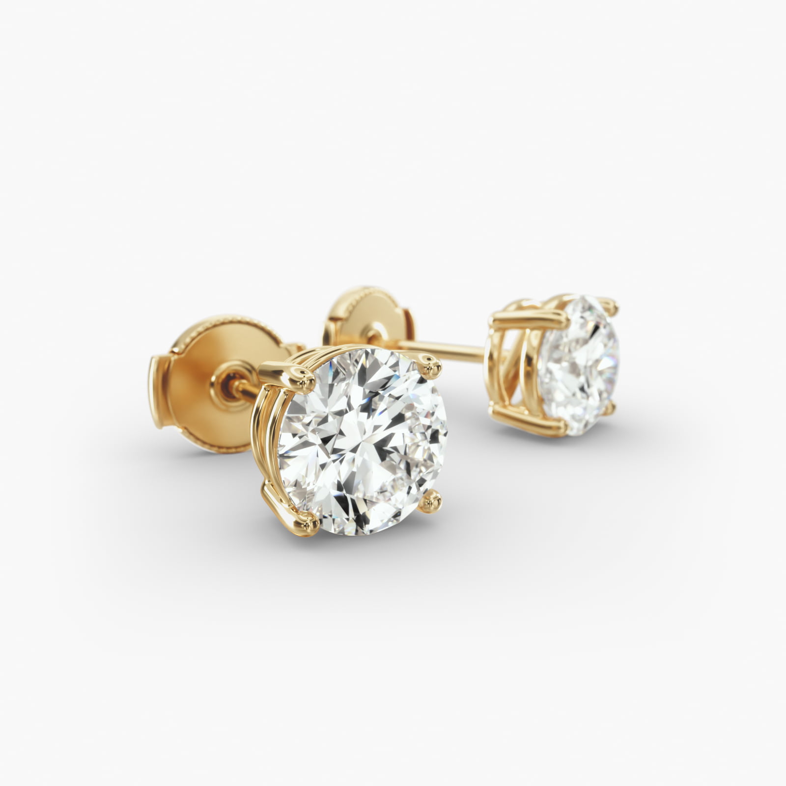 Four Prong Custom Diamond Stud Earrings (Setting Only) In 18K Yellow Gold
