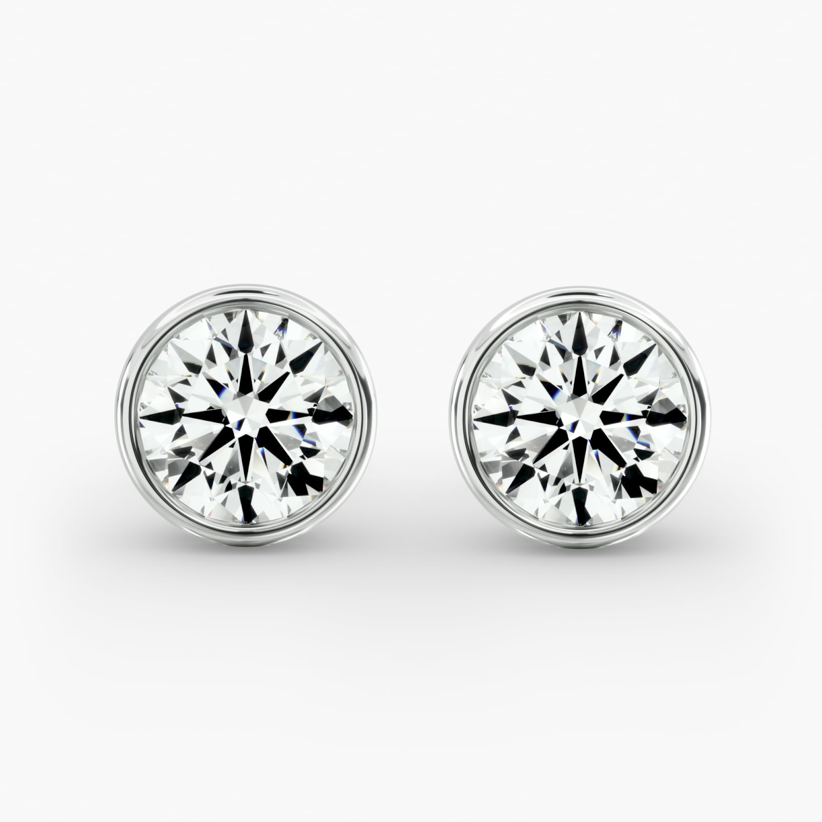 Bezel Custom Diamond Stud Earrings (Setting Only) In 14K White Gold