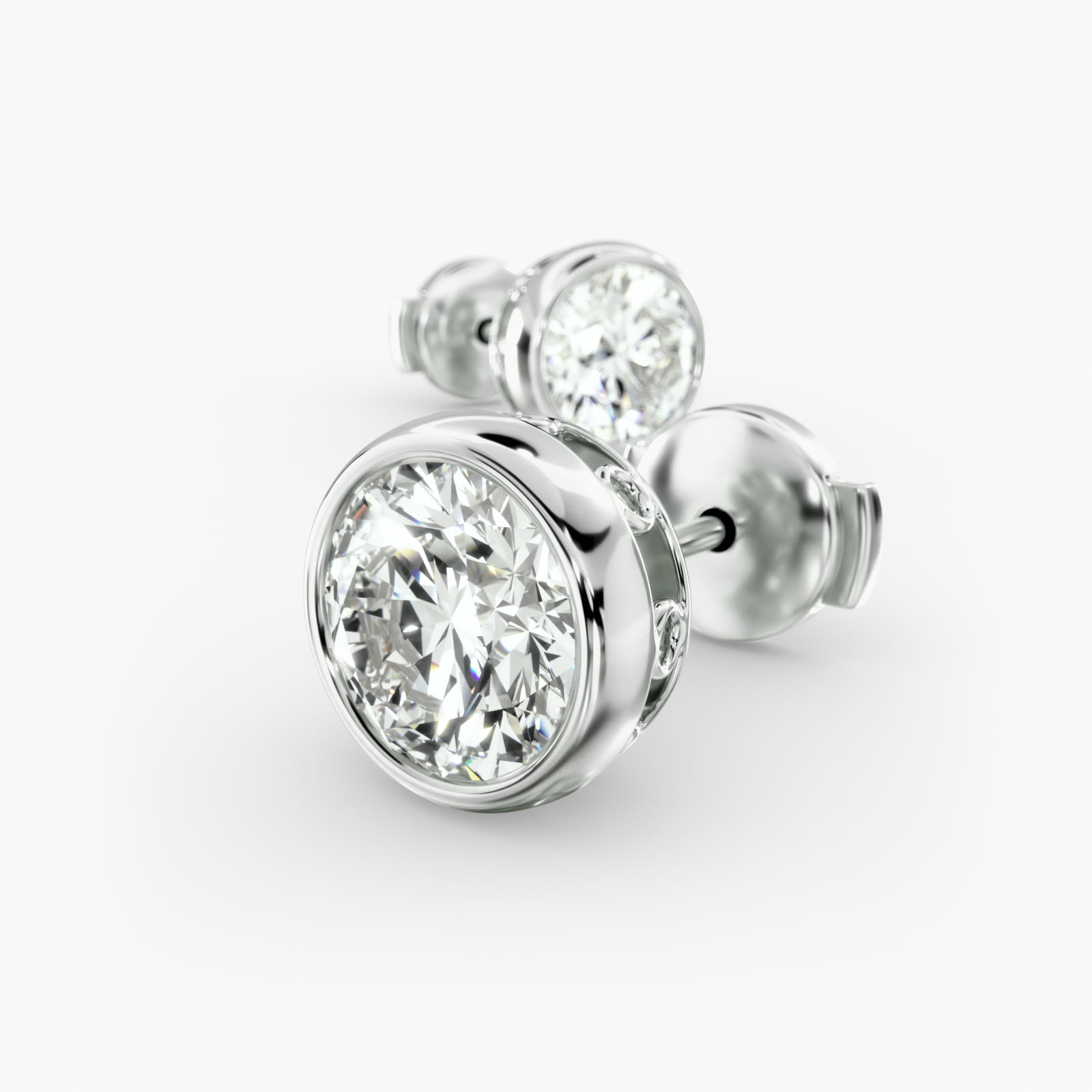 Bezel Custom Diamond Stud Earrings (Setting Only) In 14K White Gold