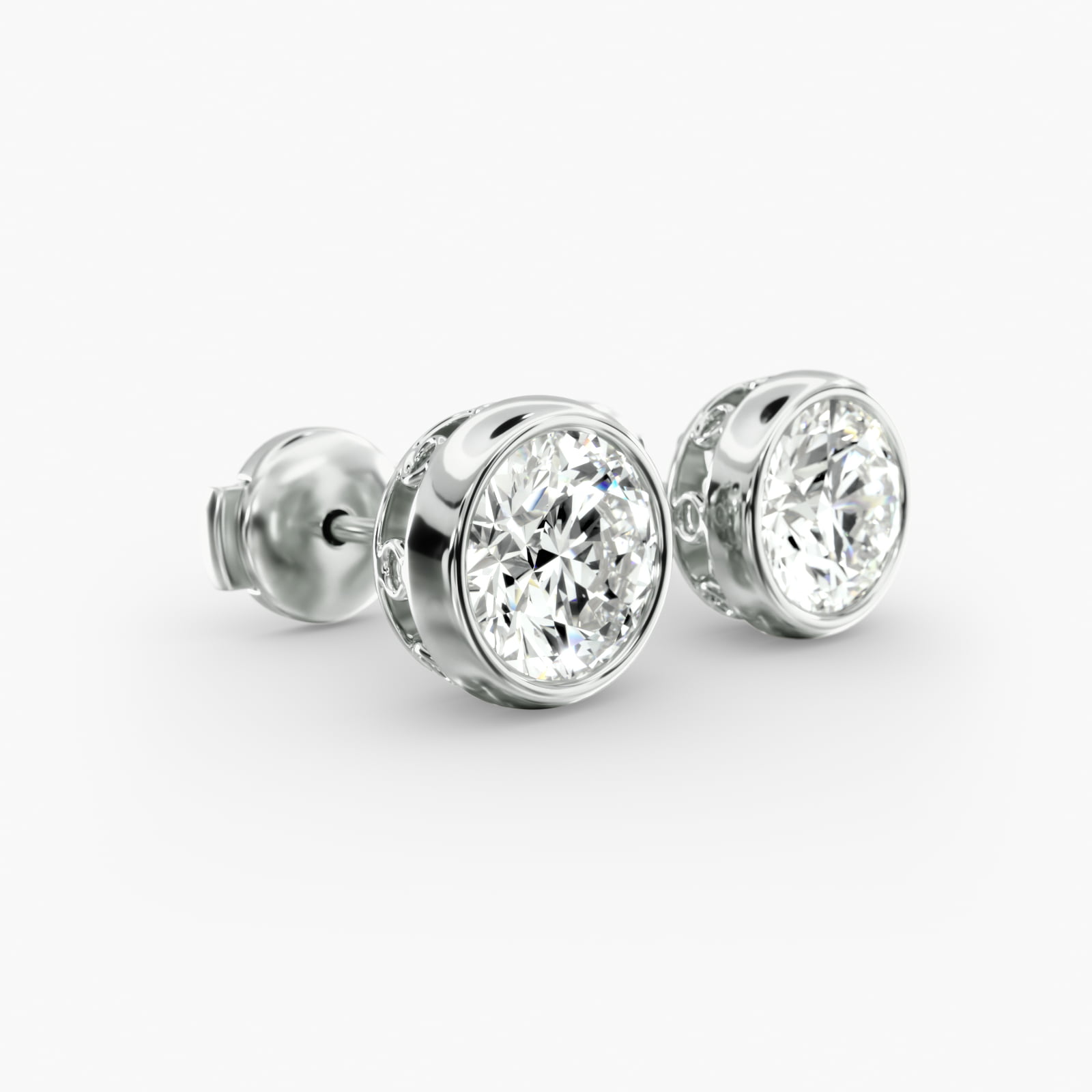 Bezel Custom Diamond Stud Earrings (Setting Only) In 14K White Gold