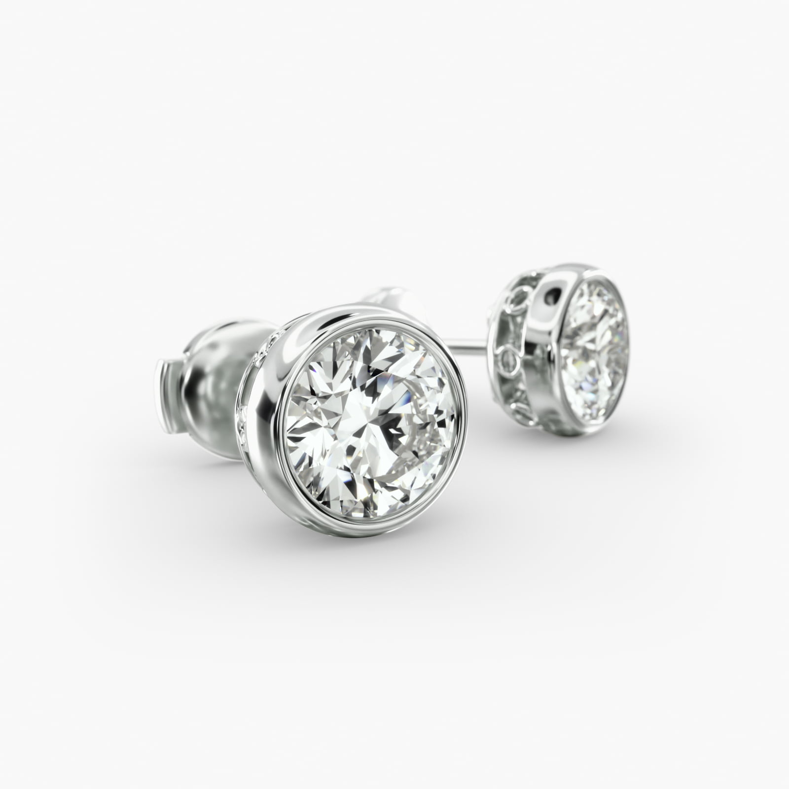 Bezel Custom Diamond Stud Earrings (Setting Only) In 14K White Gold