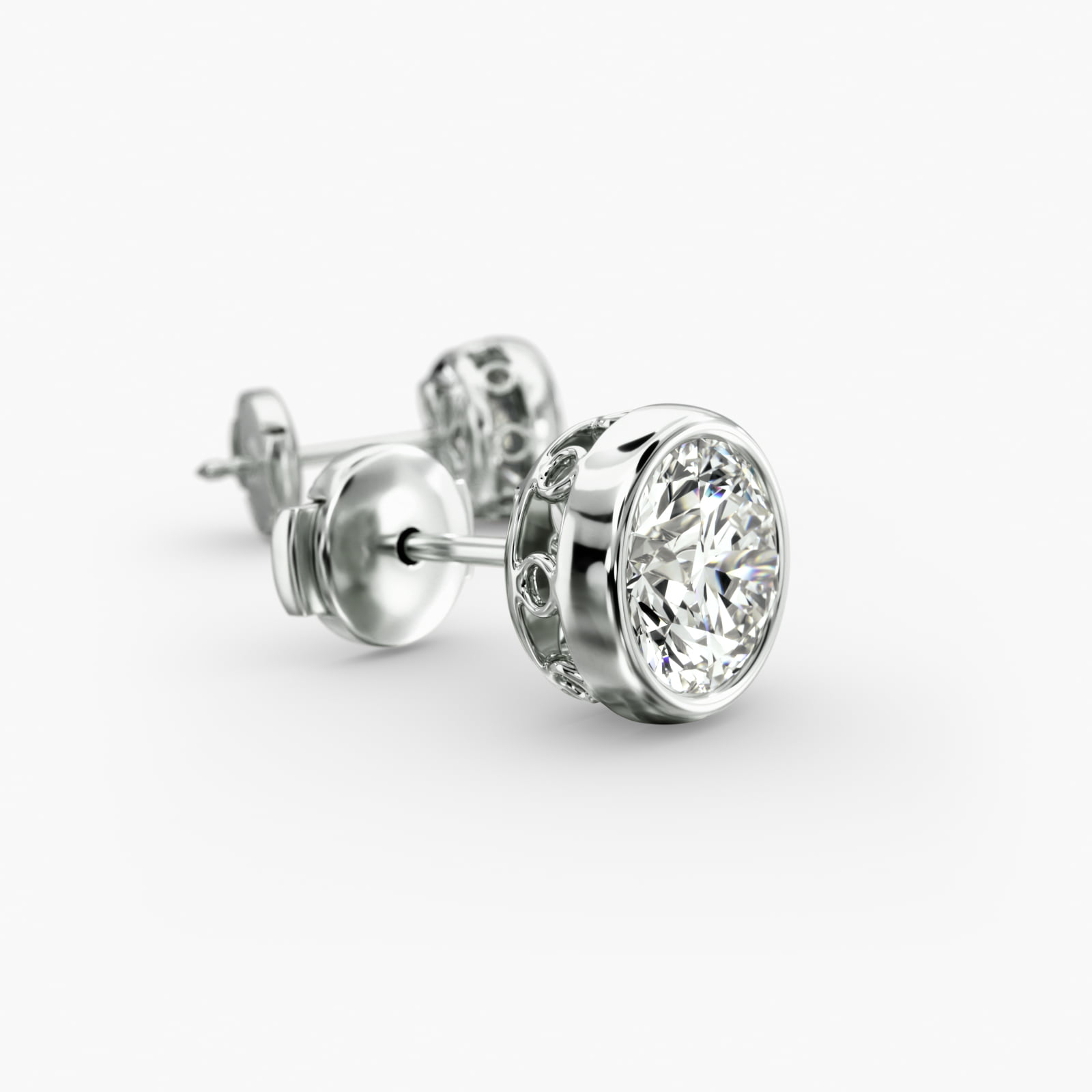Bezel Custom Diamond Stud Earrings (Setting Only) In 14K White Gold