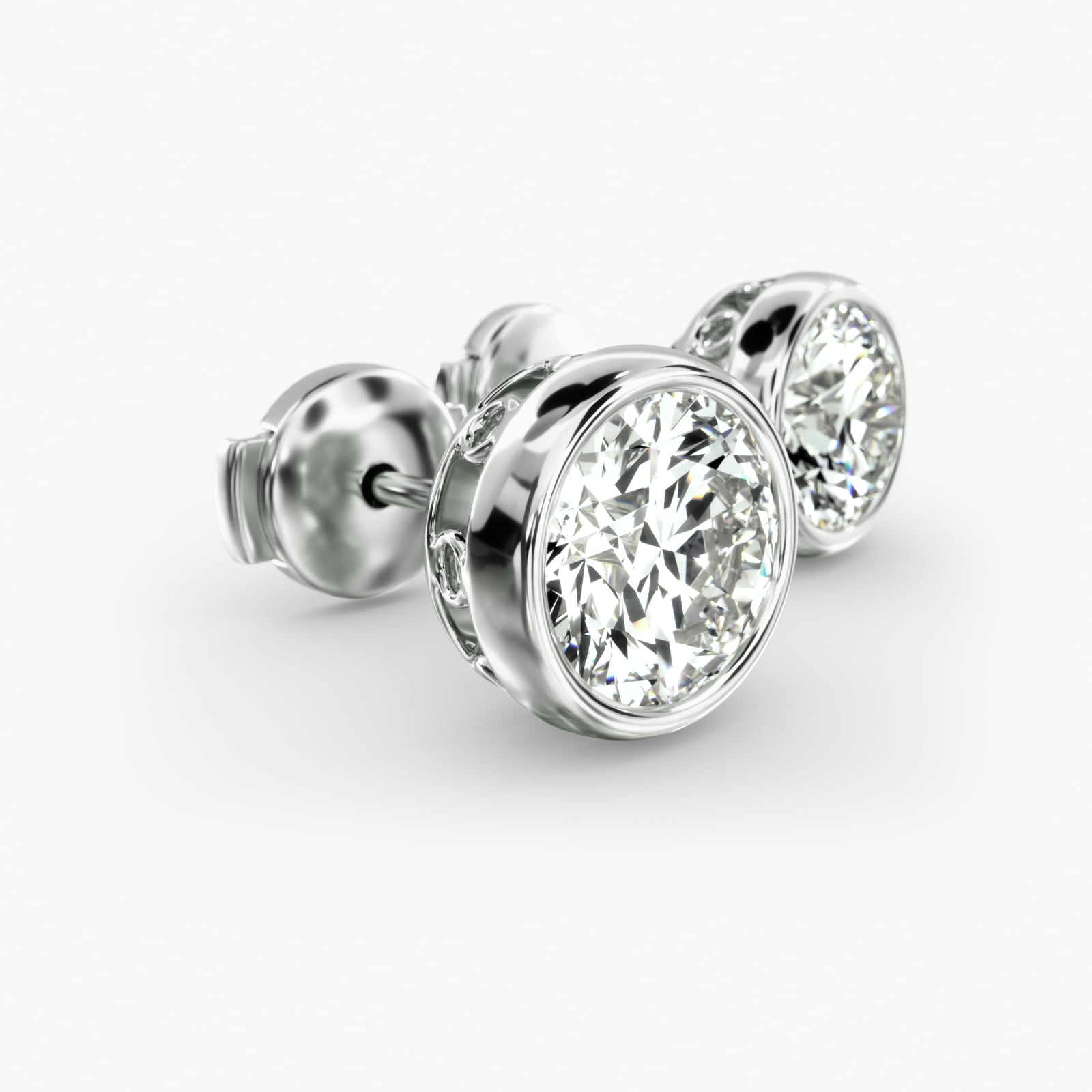Bezel Custom Diamond Stud Earrings (Setting Only) In 14K White Gold