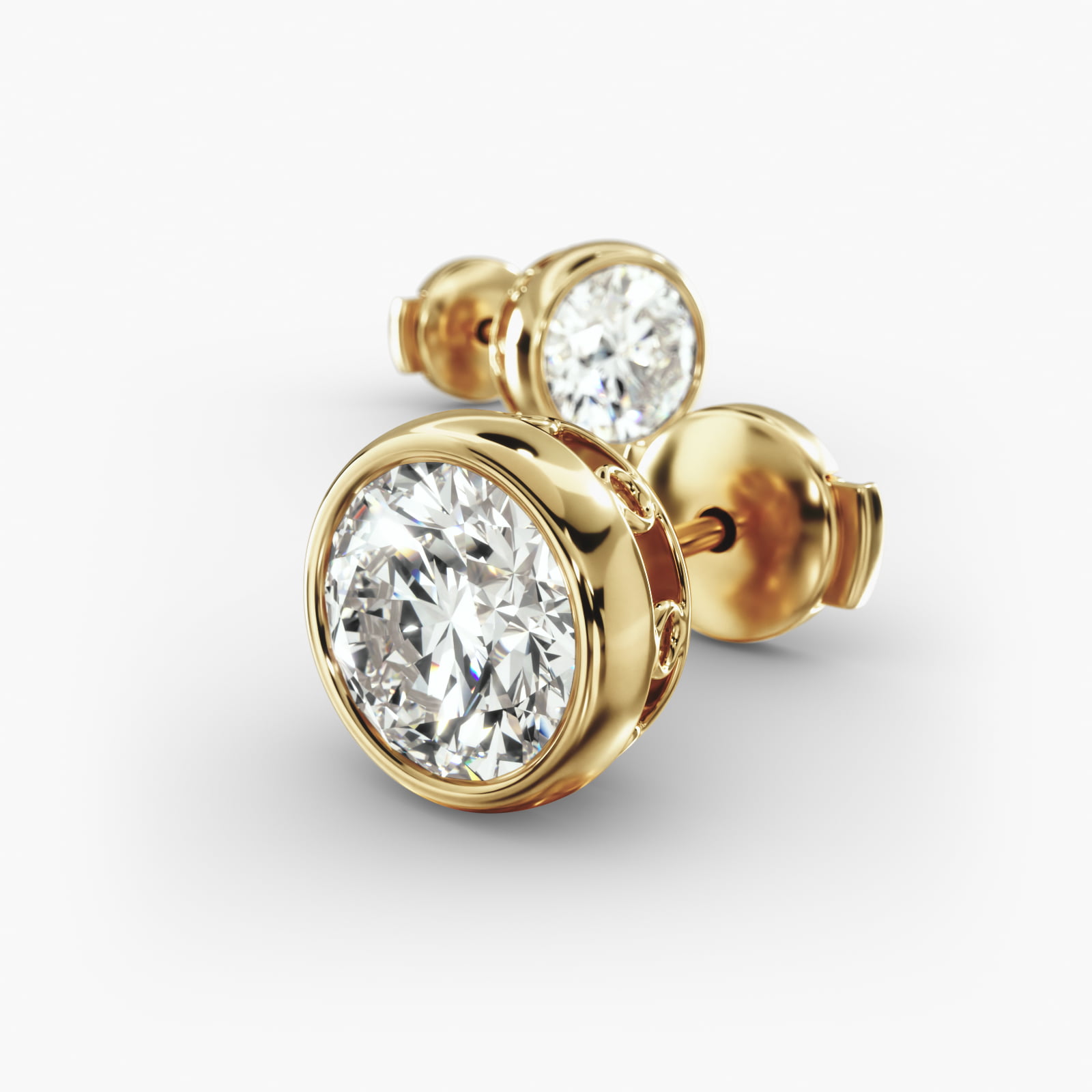 Bezel Custom Diamond Stud Earrings (Setting Only) In 18K Yellow Gold