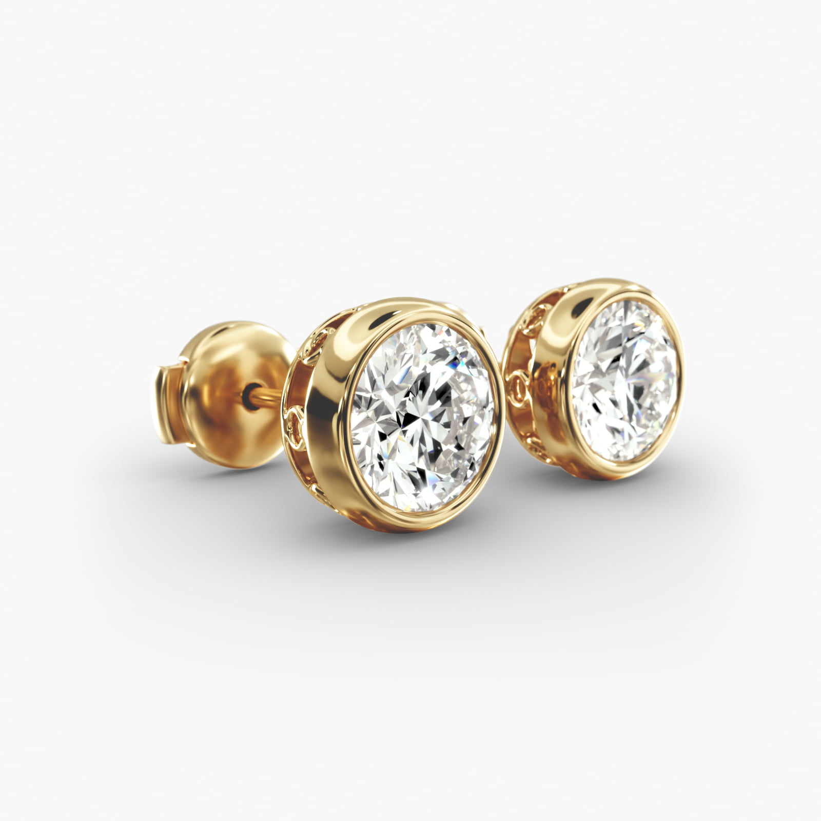 Bezel Custom Diamond Stud Earrings (Setting Only) In 18K Yellow Gold