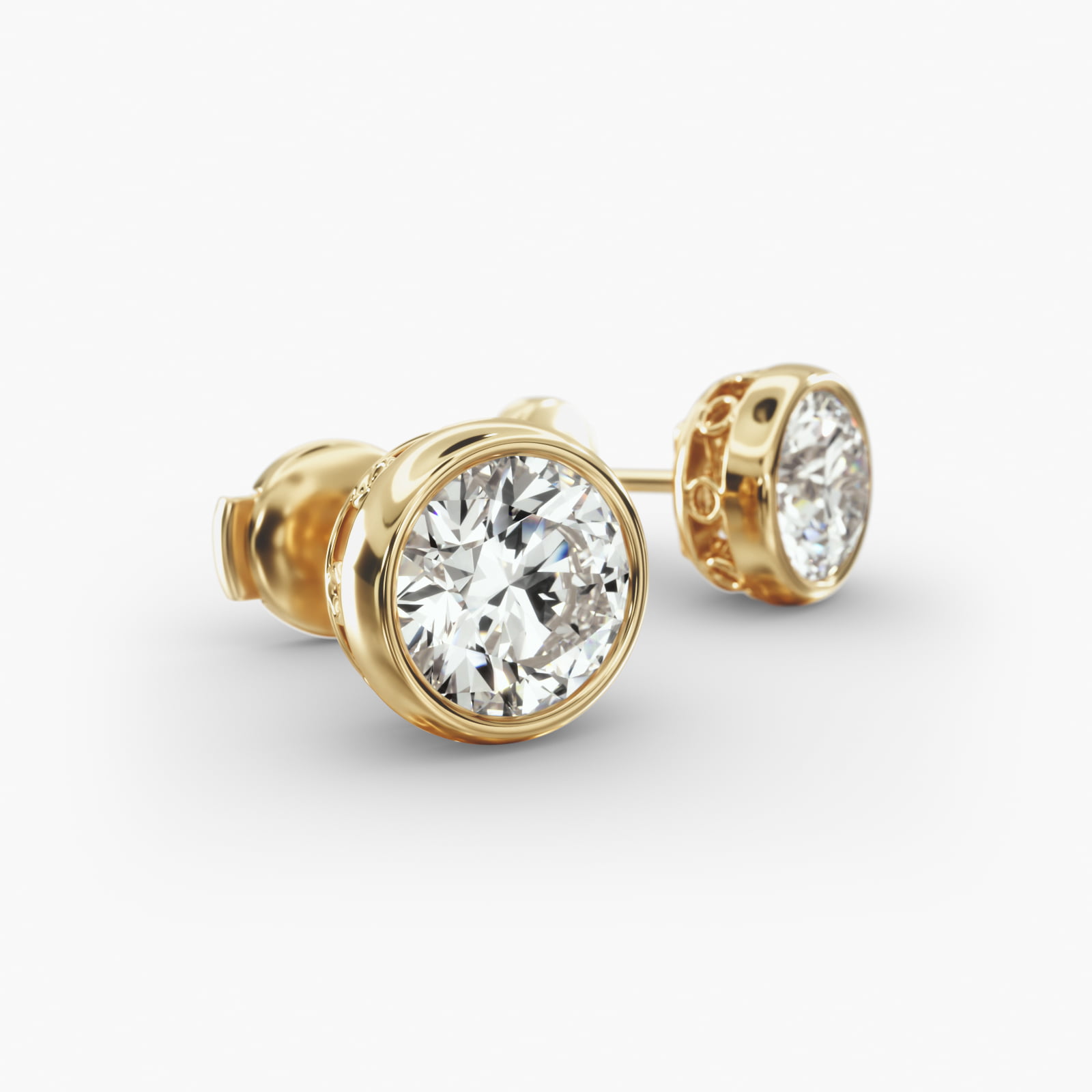 Bezel Custom Diamond Stud Earrings (Setting Only) In 18K Yellow Gold