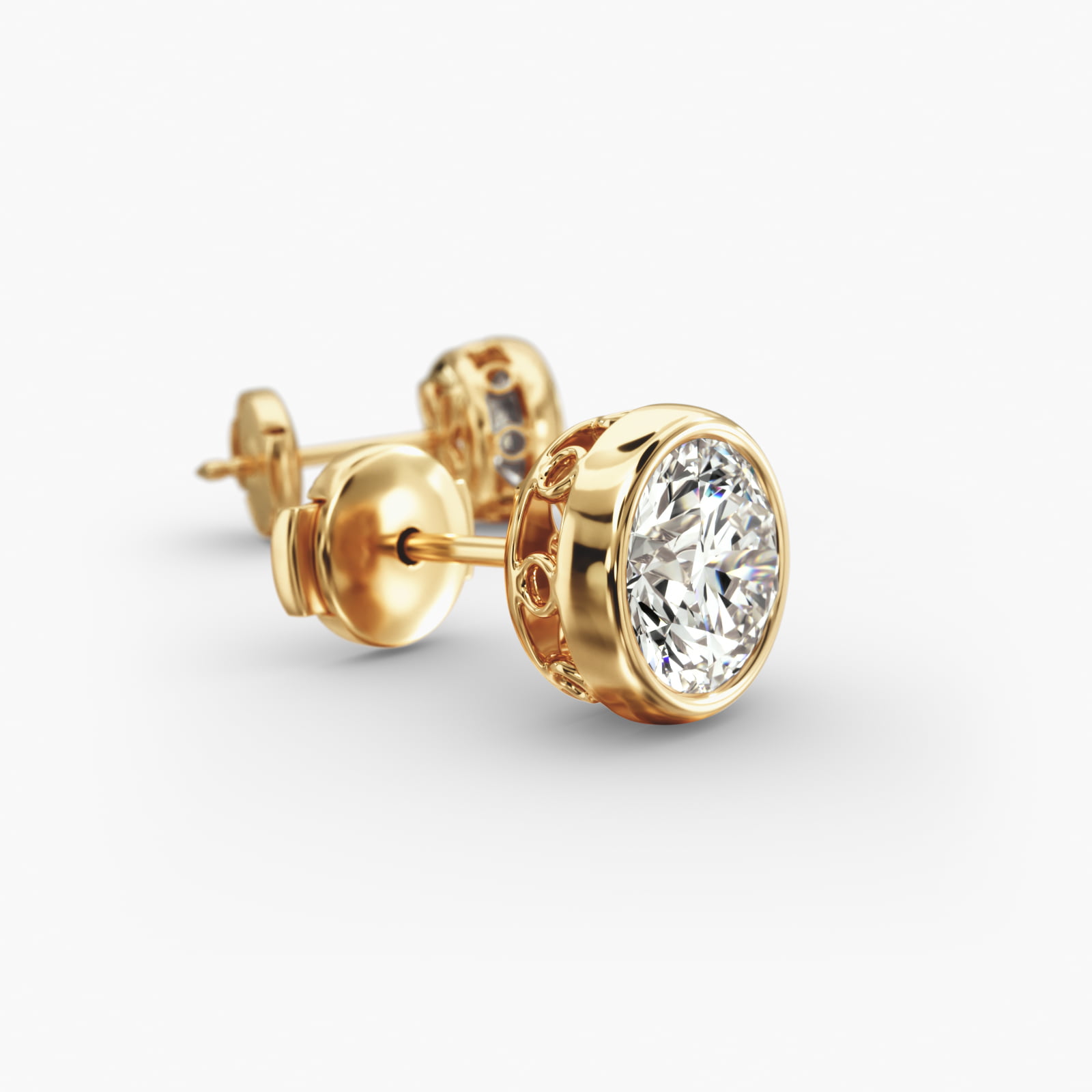 Bezel Custom Diamond Stud Earrings (Setting Only) In 14K Yellow Gold
