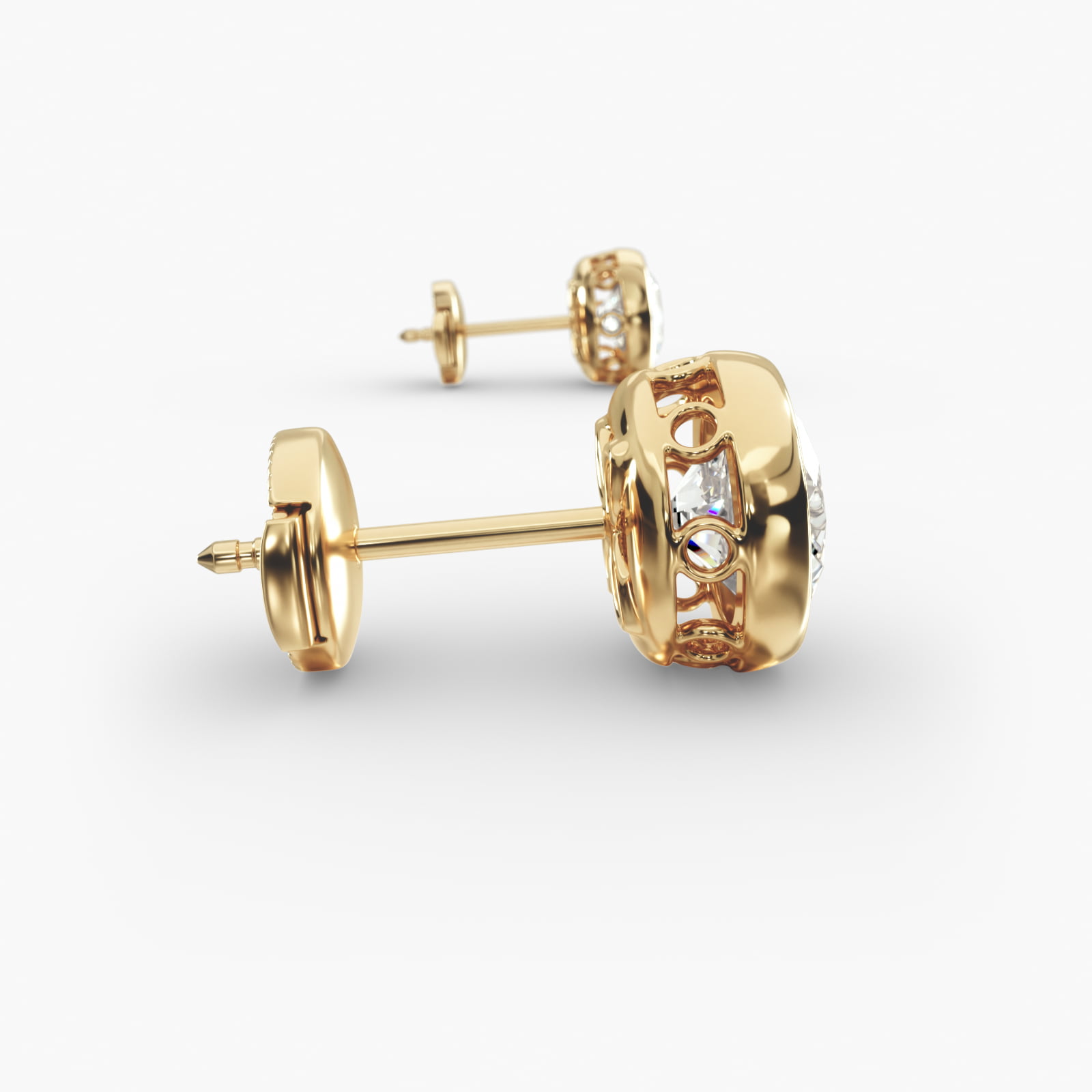 Bezel Custom Diamond Stud Earrings (Setting Only) In 14K Yellow Gold