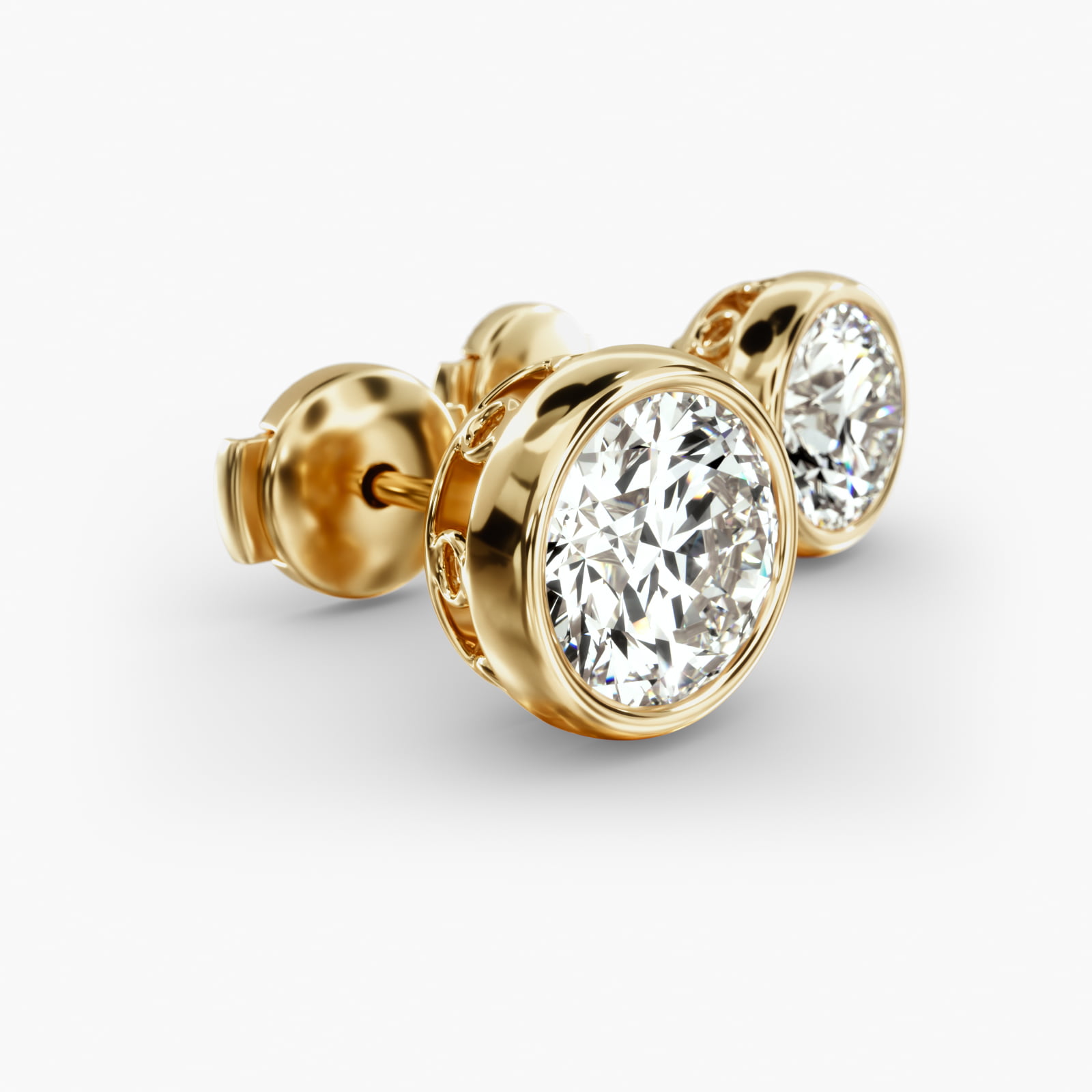 Bezel Custom Diamond Stud Earrings (Setting Only) In 18K Yellow Gold