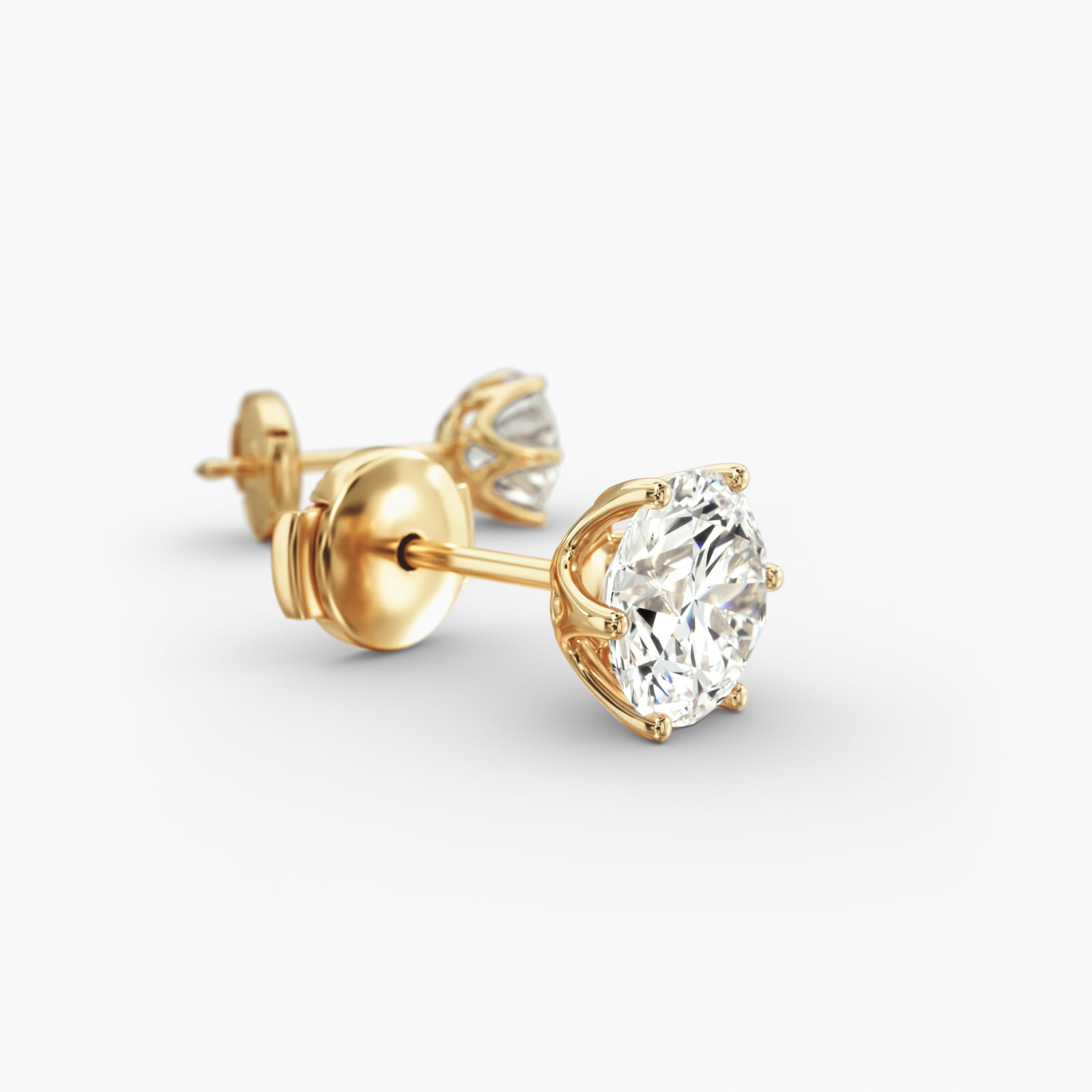 Scallop Basket Custom Diamond Stud Earrings (Setting Only) In 14K Yellow Gold
