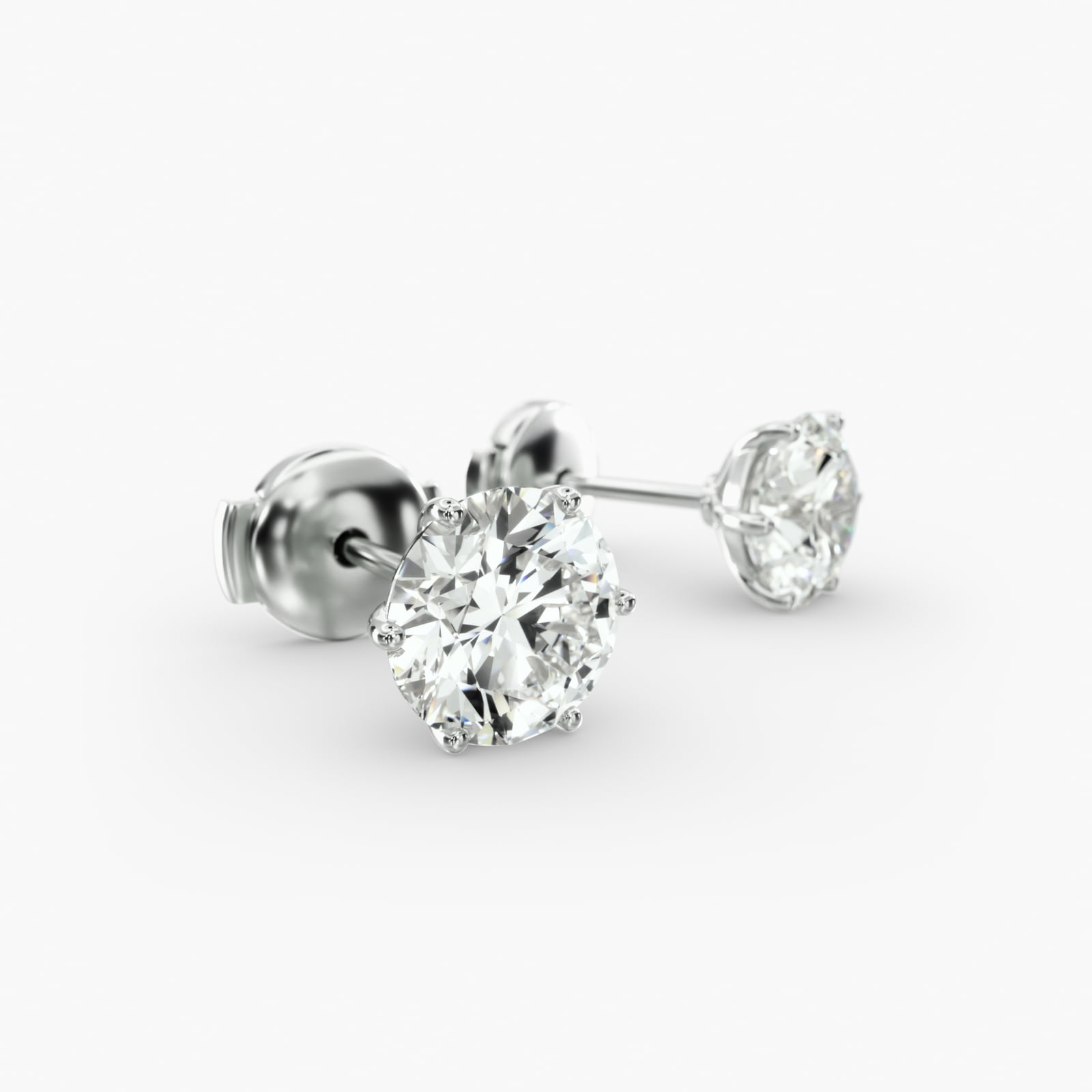 Six Prong Custom Diamond Stud Earrings (Setting Only) In 14K White Gold