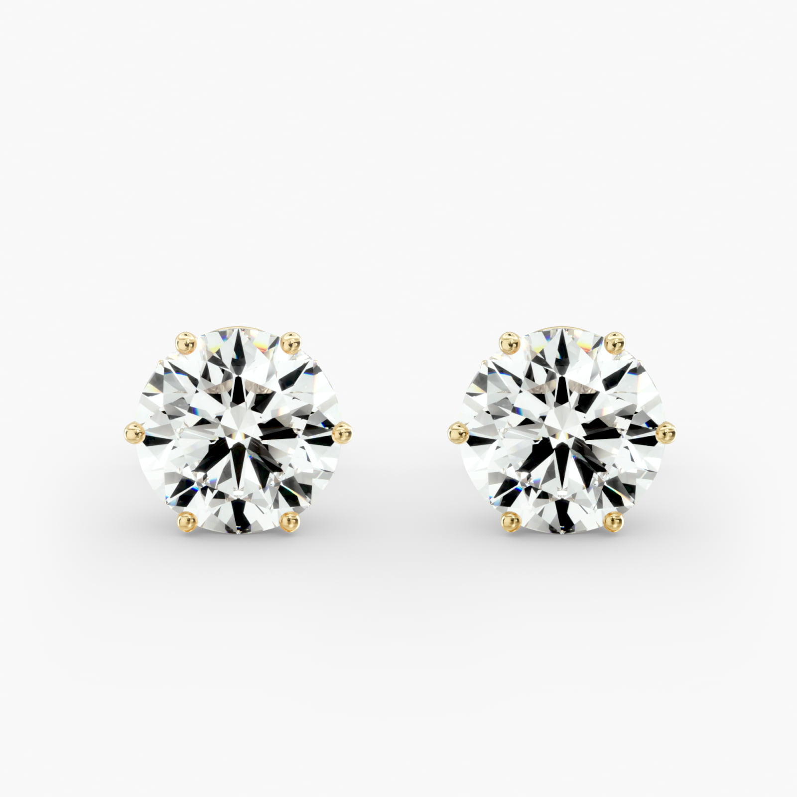 Six Prong Custom Diamond Stud Earrings (Setting Only) In 18K Yellow Gold