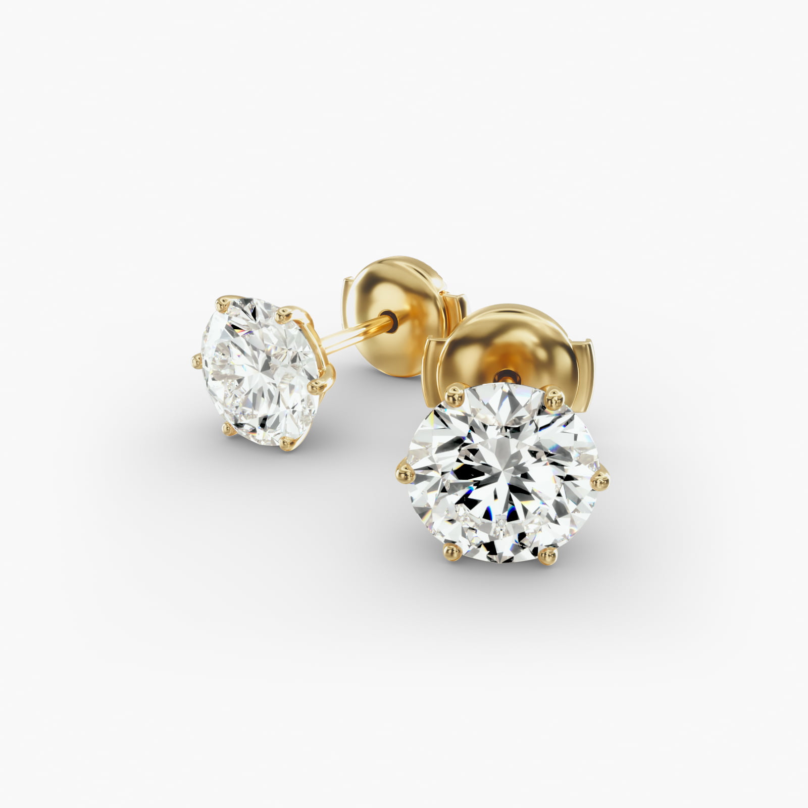 Six Prong Custom Diamond Stud Earrings (Setting Only) In 18K Yellow Gold