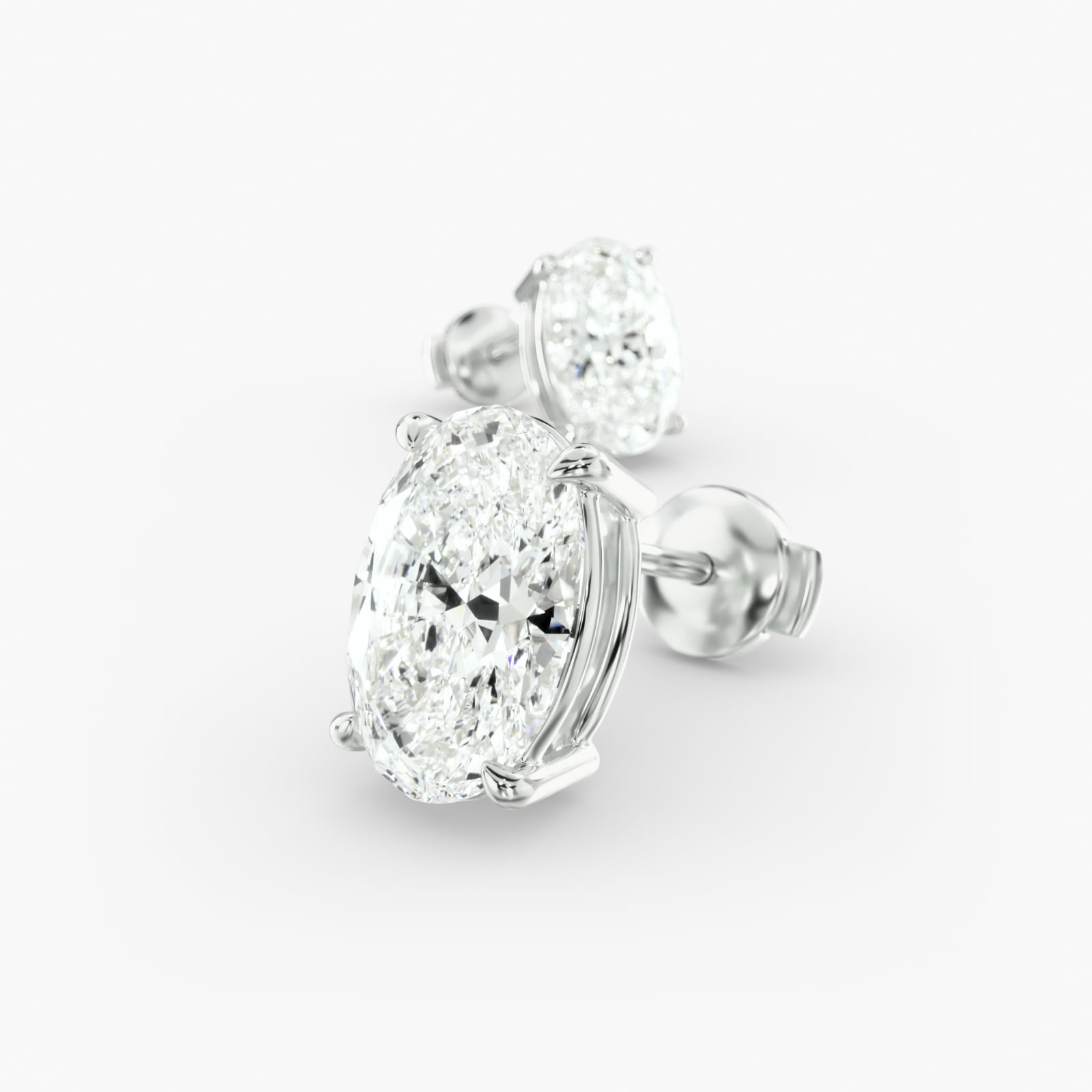 Oval Cut Custom Diamond Stud Earrings (Setting Only) In 18K White Gold