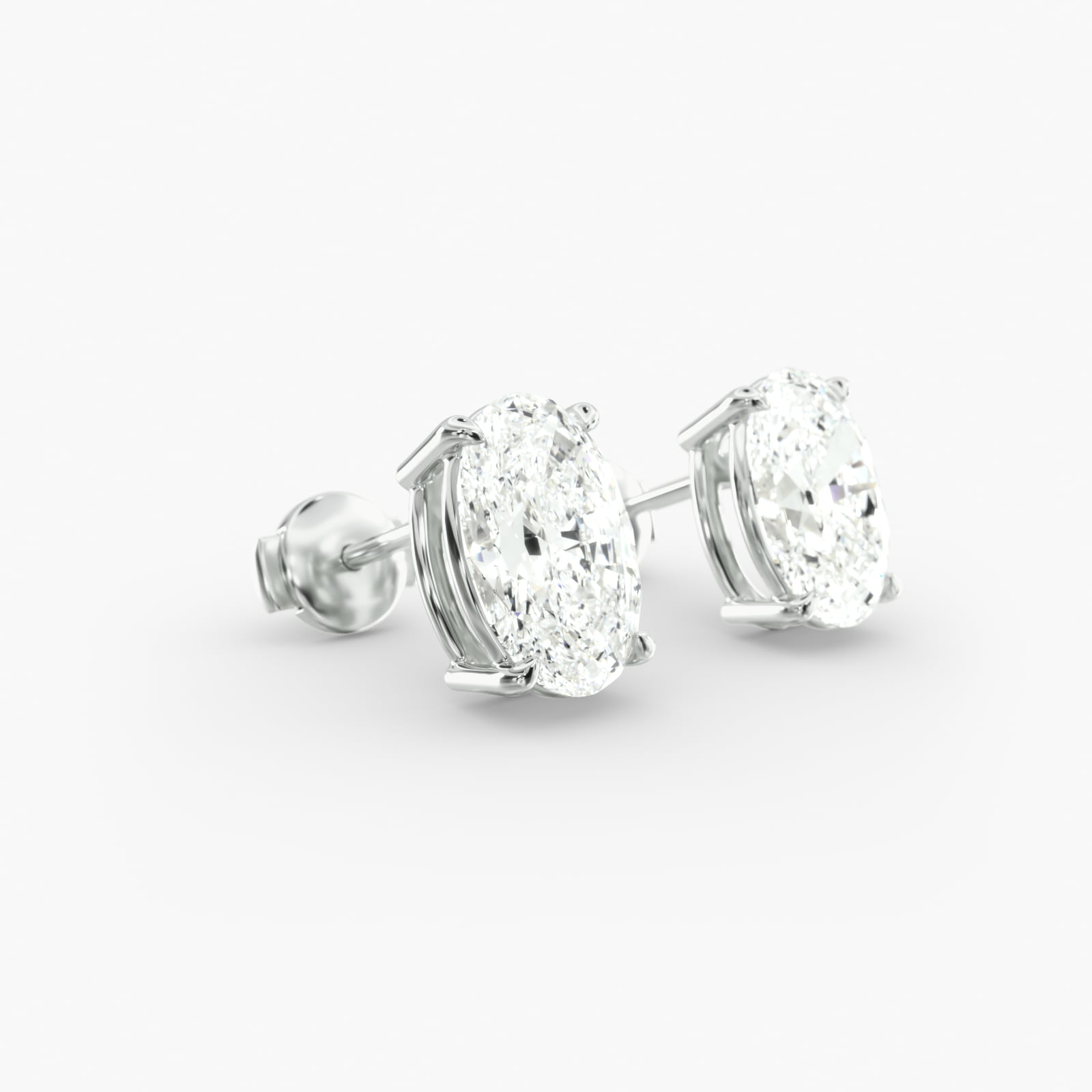 Oval Cut Custom Diamond Stud Earrings (Setting Only) In 18K White Gold