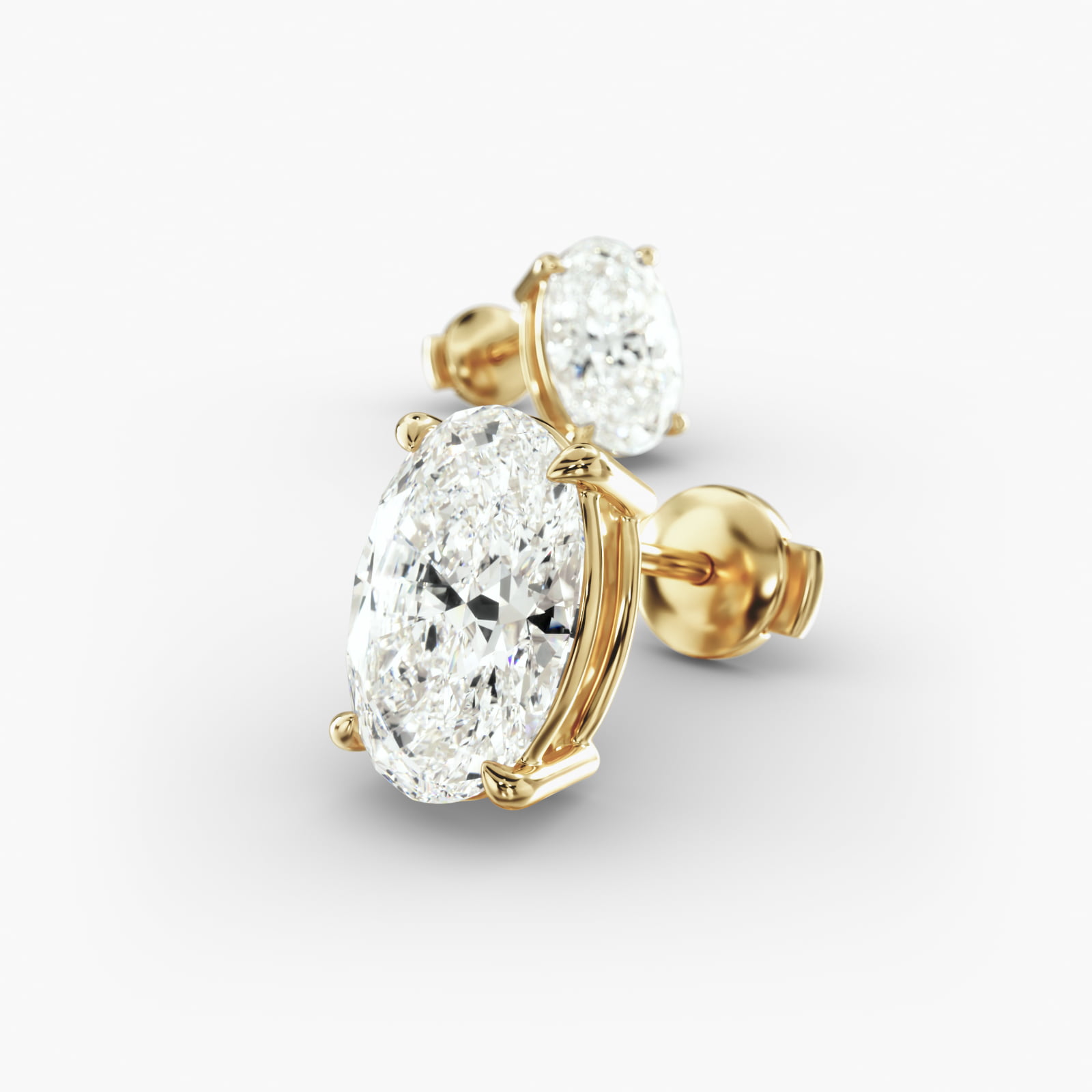 Oval Cut Custom Diamond Stud Earrings (Setting Only) In 14K Yellow Gold
