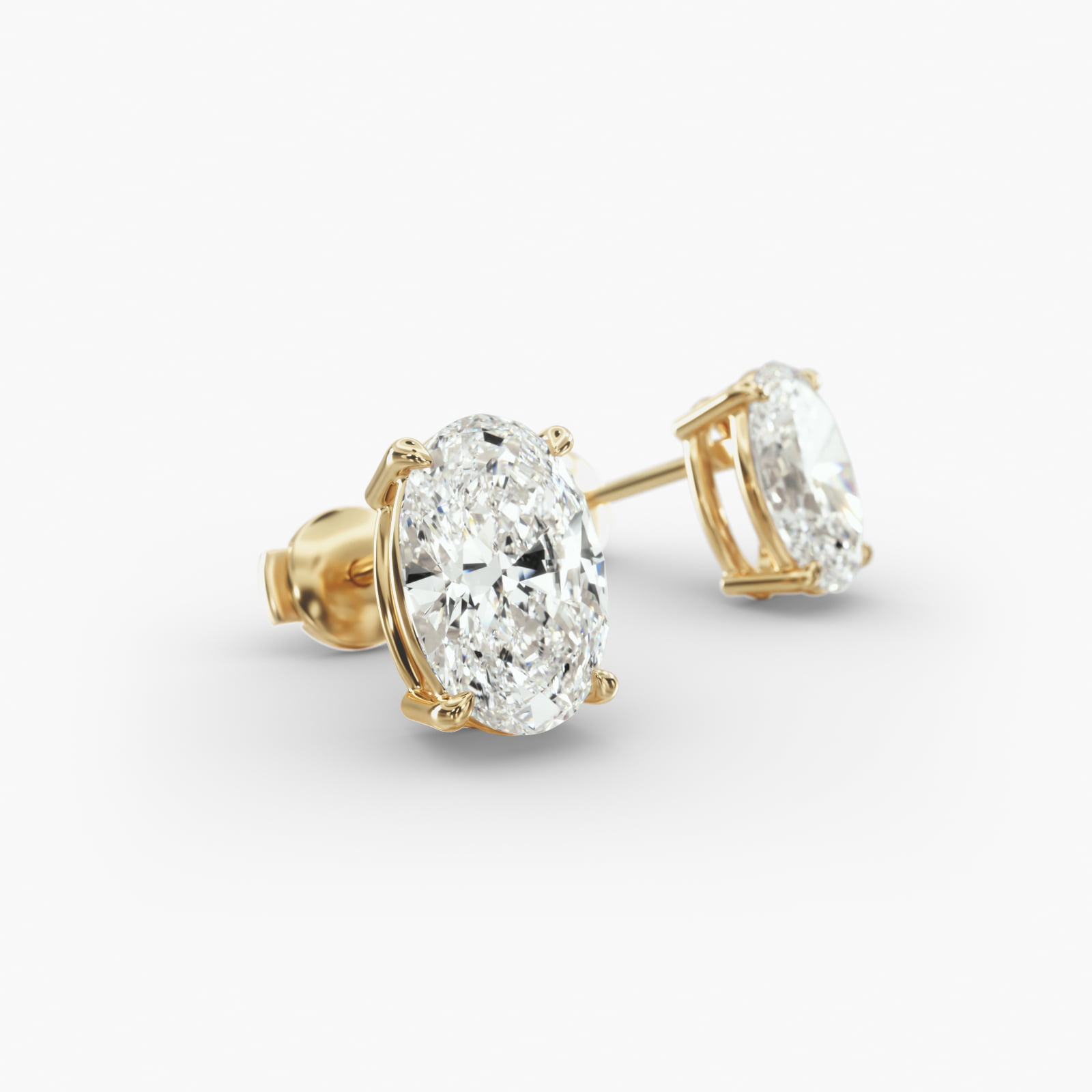 Oval Cut Custom Diamond Stud Earrings (Setting Only) In 14K Yellow Gold