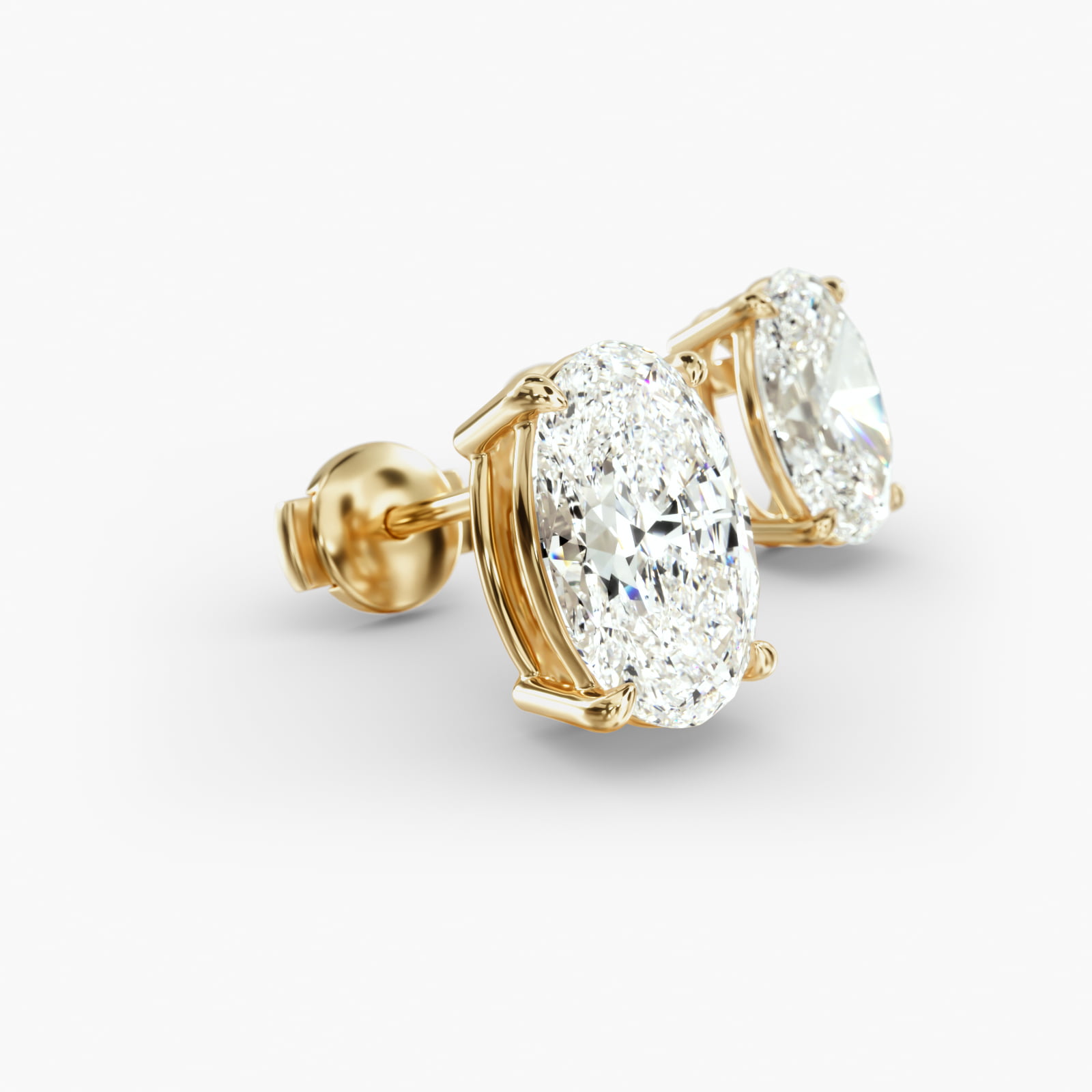 Oval Cut Custom Diamond Stud Earrings (Setting Only) In 14K Yellow Gold