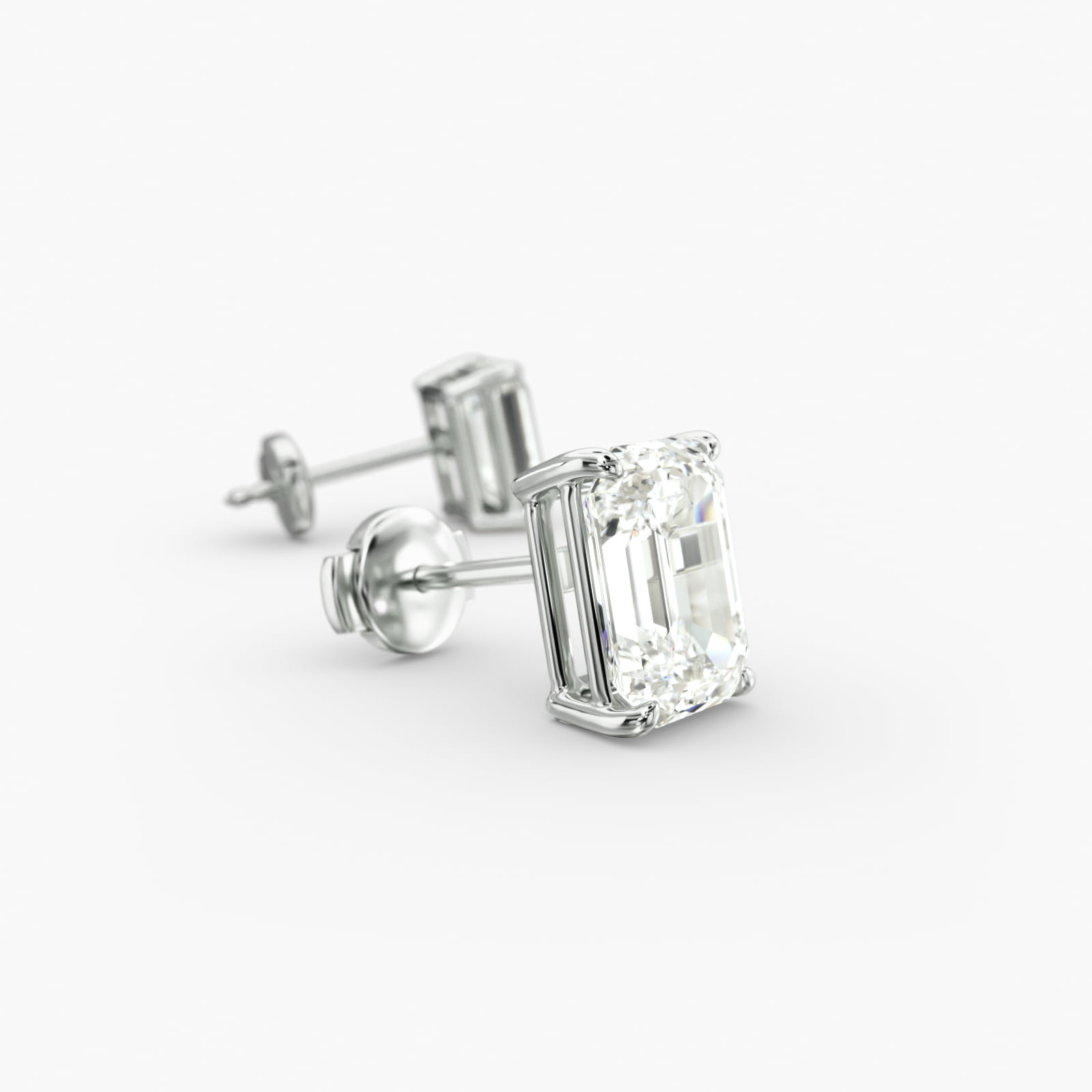 Emerald Cut Custom Diamond Stud Earrings (Setting Only) In 14K White Gold