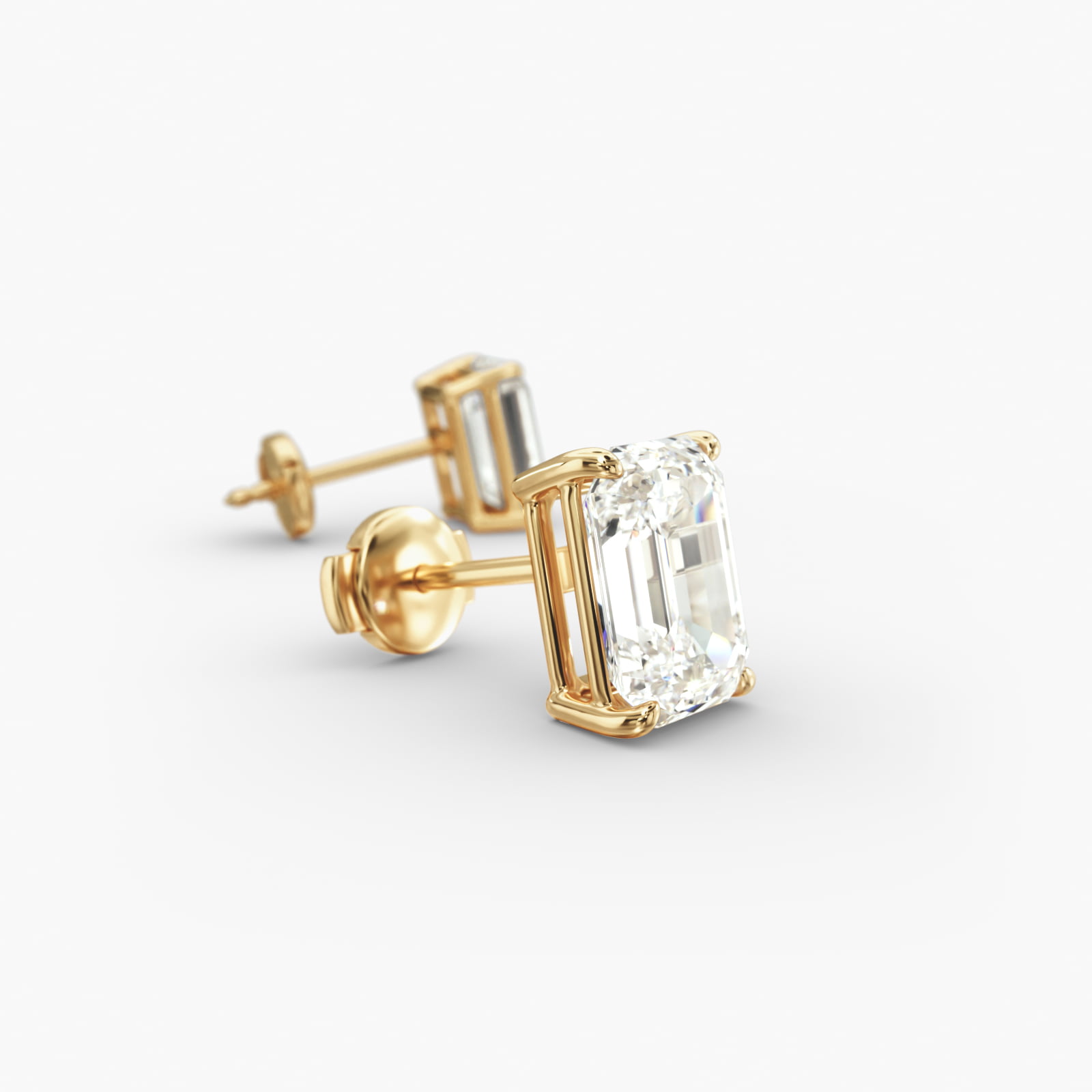 Emerald Cut Custom Diamond Stud Earrings (Setting Only) In 14K Yellow Gold