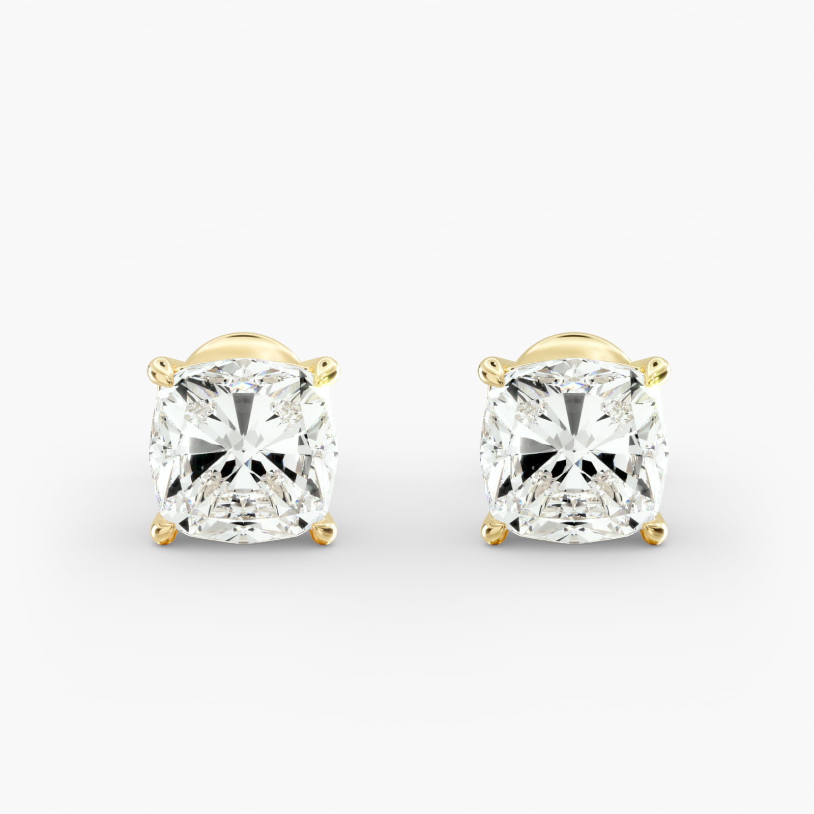 Cushion Cut Custom Diamond Stud Earrings (Setting Only) In 18K Yellow Gold
