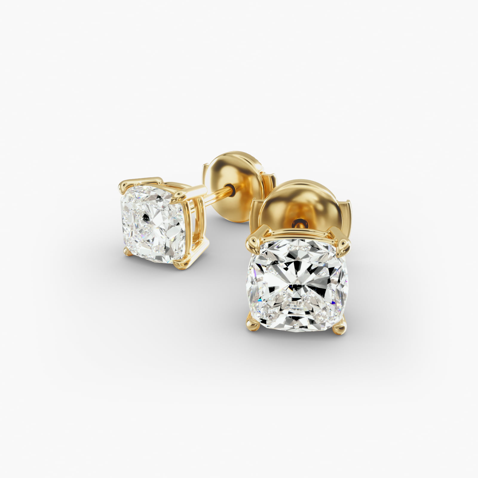 Cushion Cut Custom Diamond Stud Earrings (Setting Only) In 18K Yellow Gold