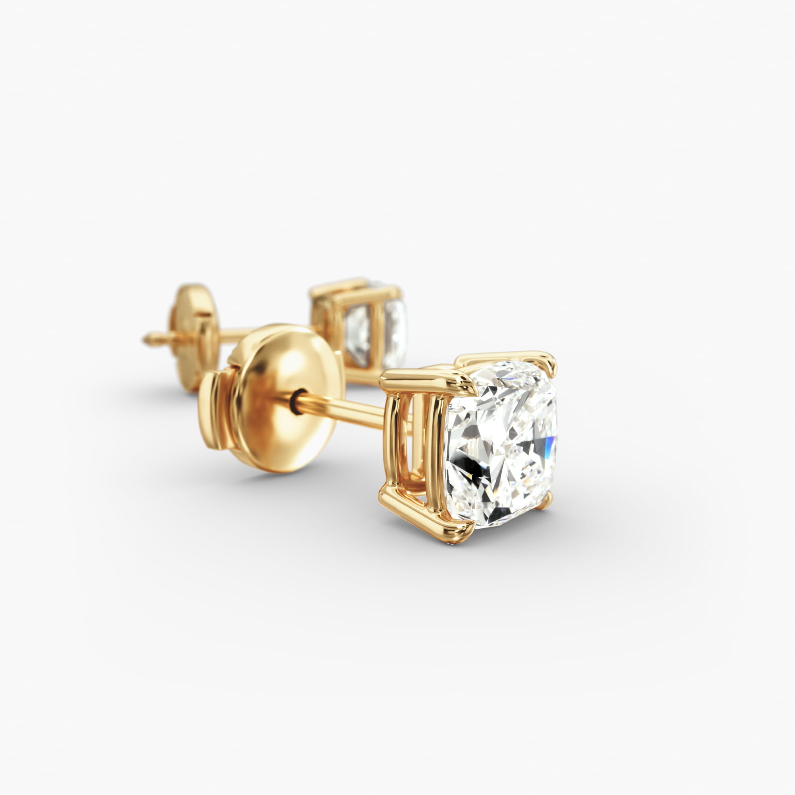 Cushion Cut Custom Diamond Stud Earrings (Setting Only) In 18K Yellow Gold