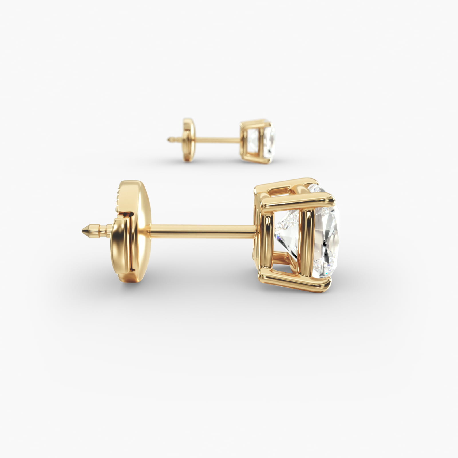 Cushion Cut Custom Diamond Stud Earrings (Setting Only) In 18K Yellow Gold