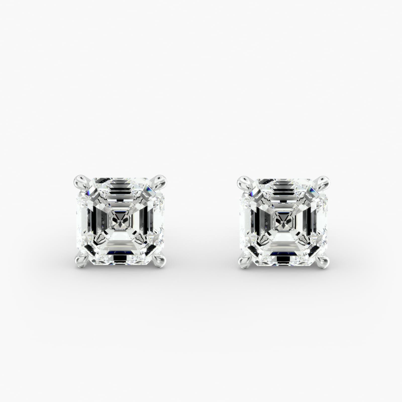 Asscher Cut Custom Diamond Stud Earrings (Setting Only) In 18K White Gold