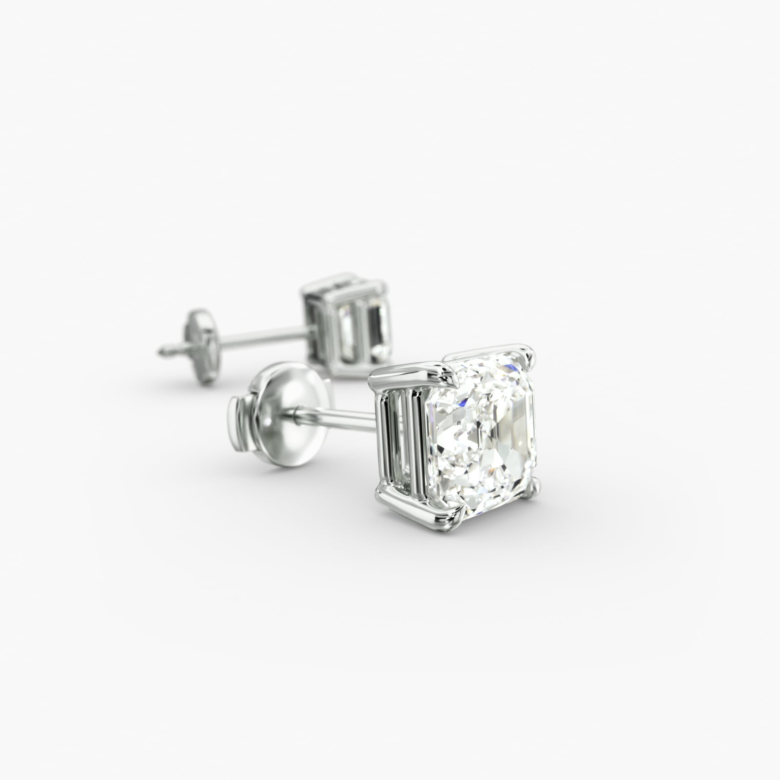 Asscher Cut Custom Diamond Stud Earrings (Setting Only) In 18K White Gold