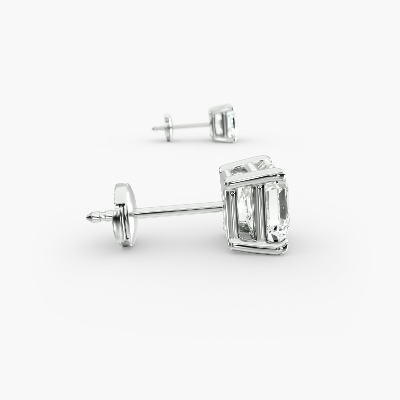Asscher Cut Custom Diamond Stud Earrings (Setting Only) In 18K White Gold