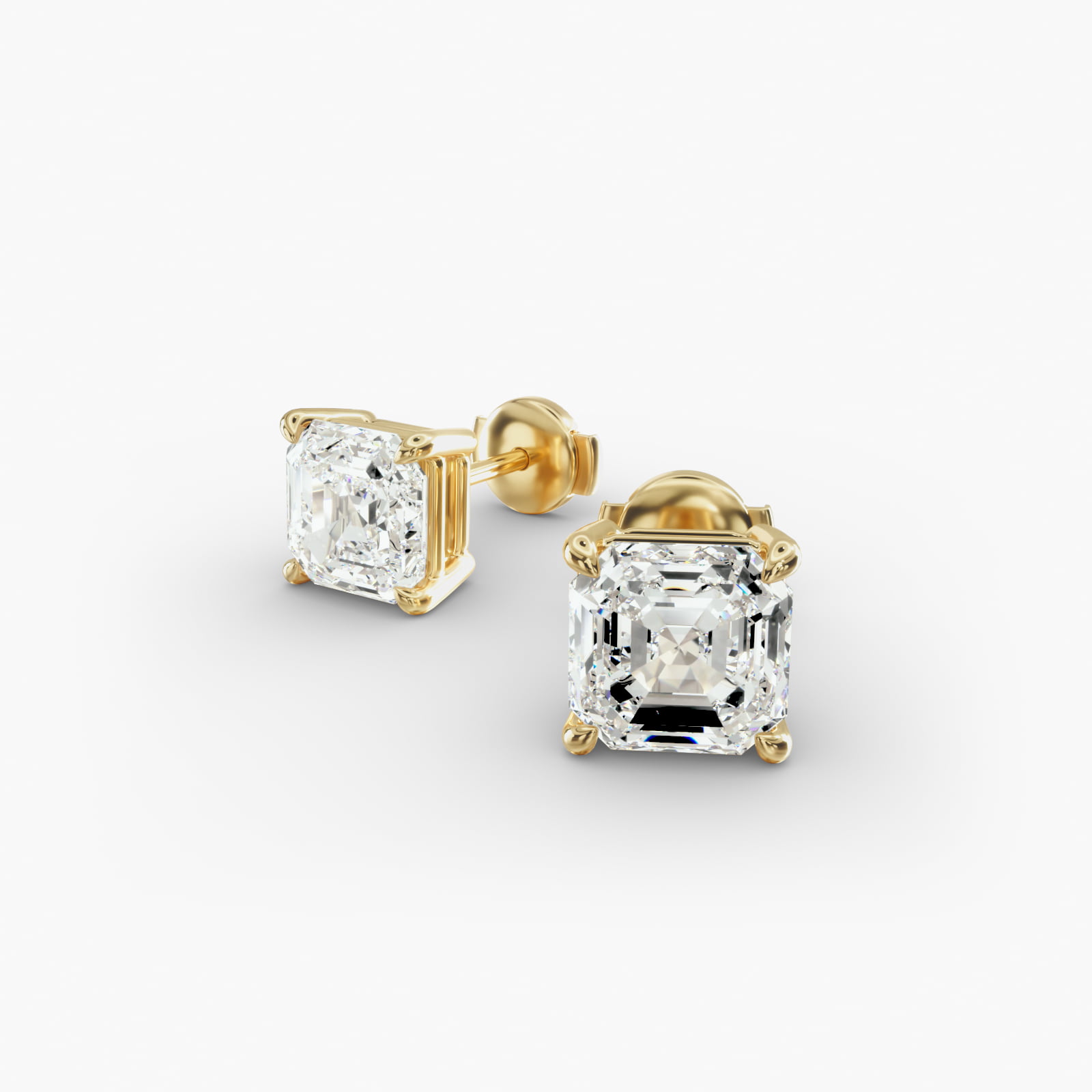 Asscher Cut Custom Diamond Stud Earrings (Setting Only) In 14K